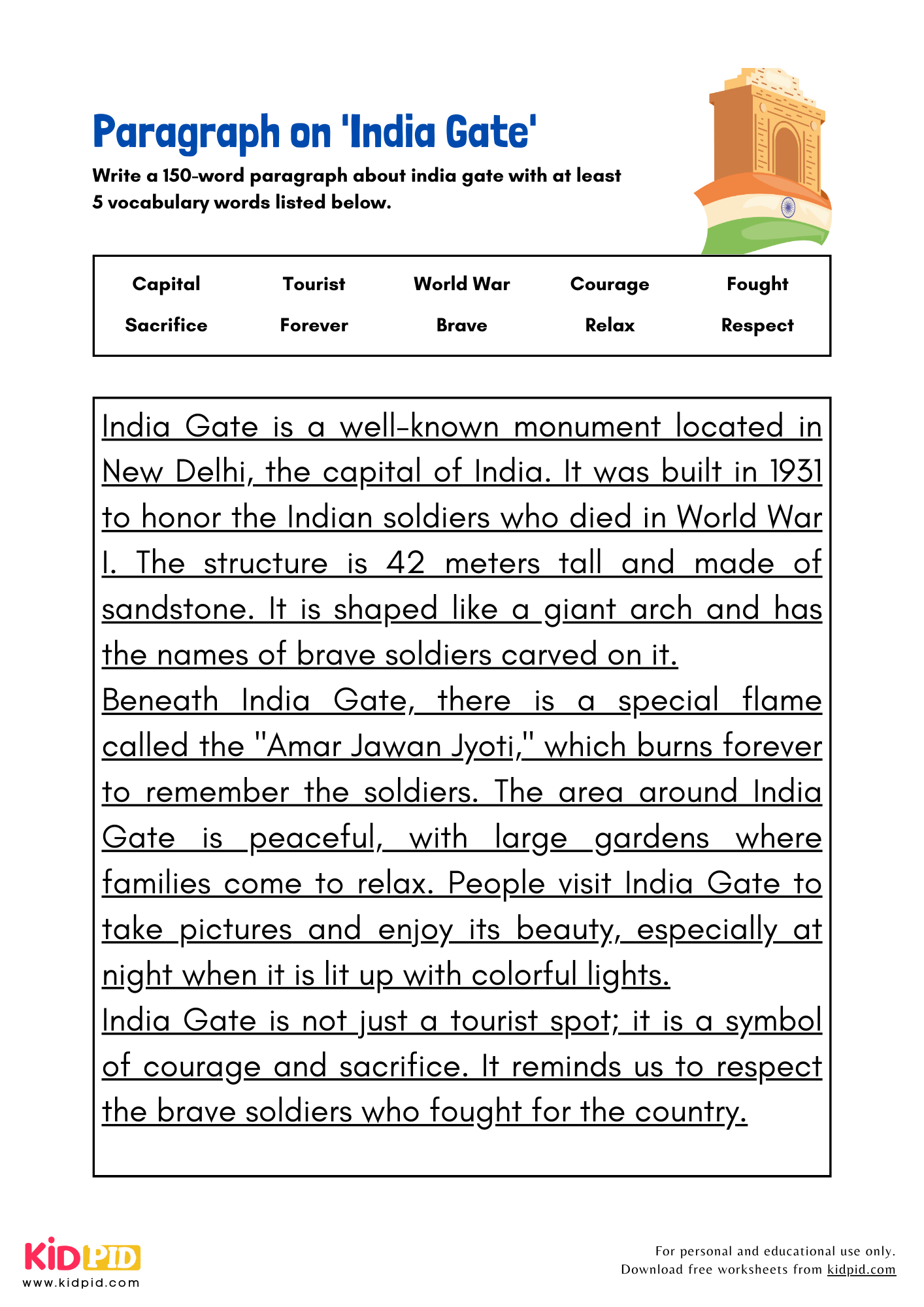Paragraph on 'India Gate' - 150 Words