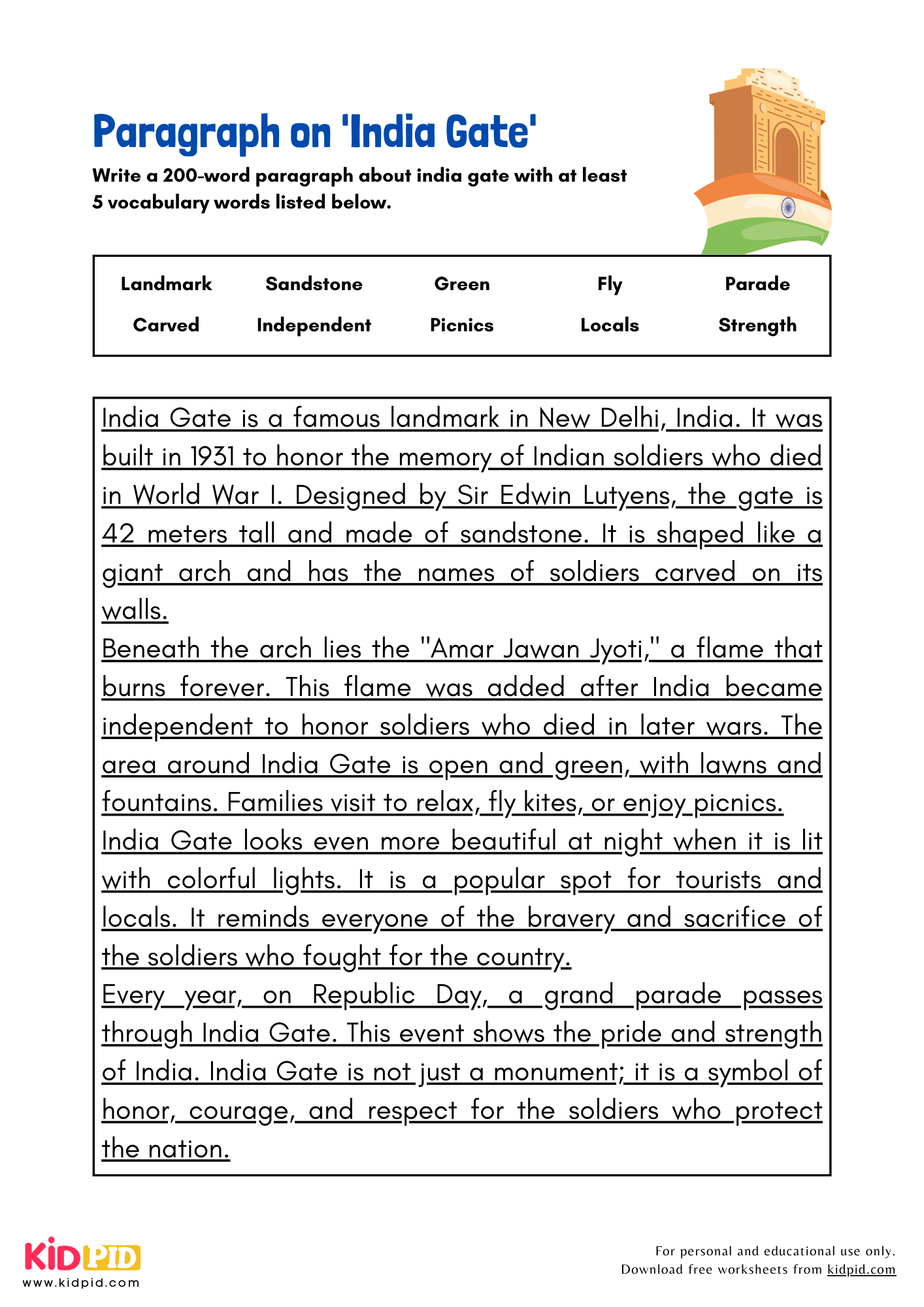 Paragraph on 'India Gate' - 200 Words