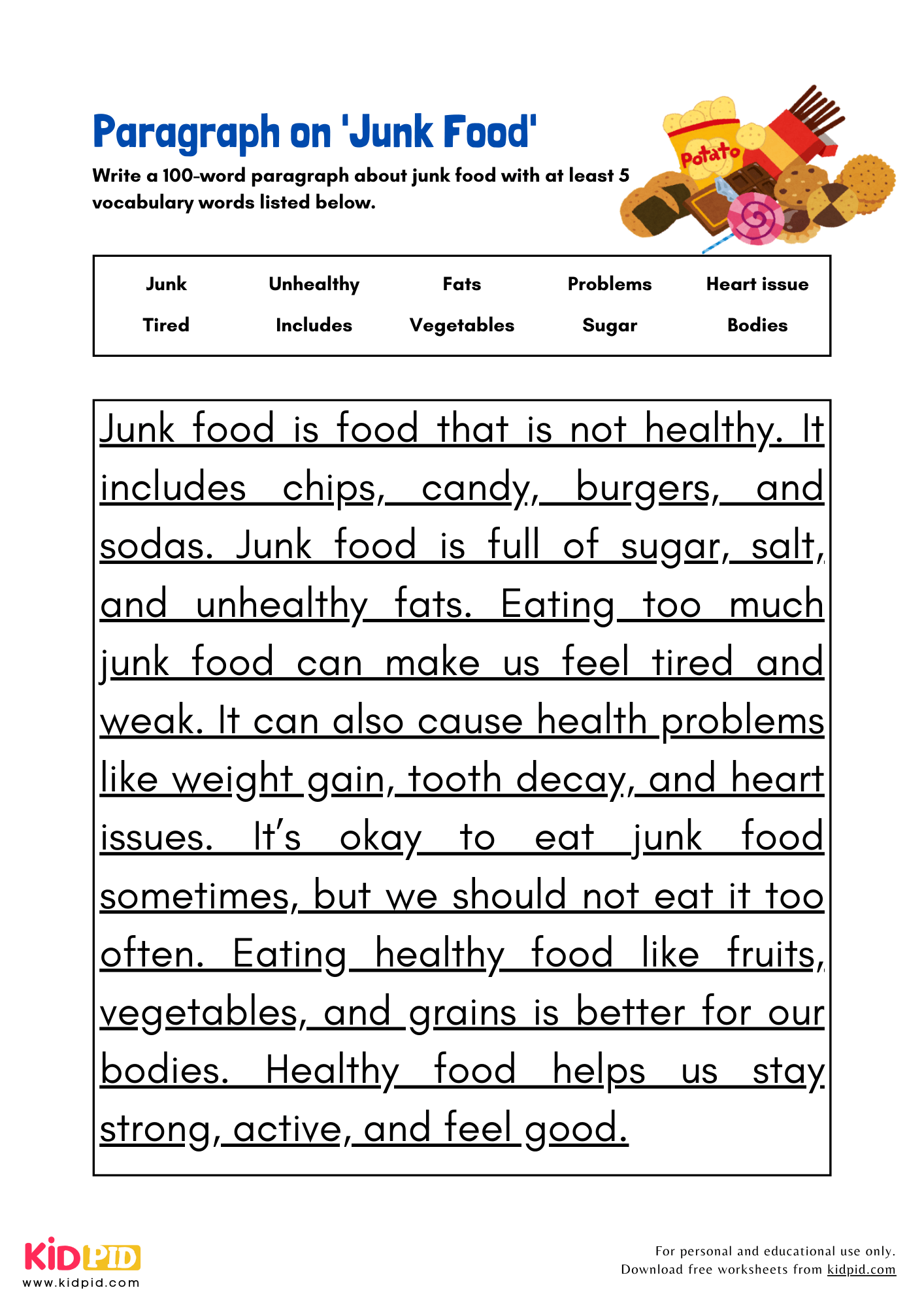 Paragraph on 'Junk Food' - 100 Words