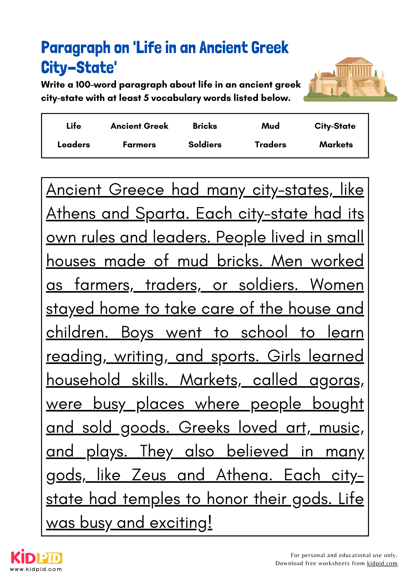 Paragraph on 'Life in an Ancient Greek City-State' in - 100 Words
