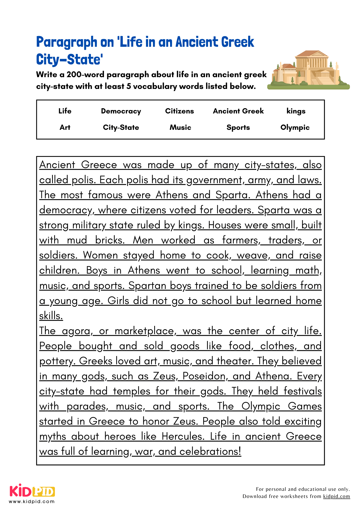 Paragraph on 'Life in an Ancient Greek City-State'  - 200 Words