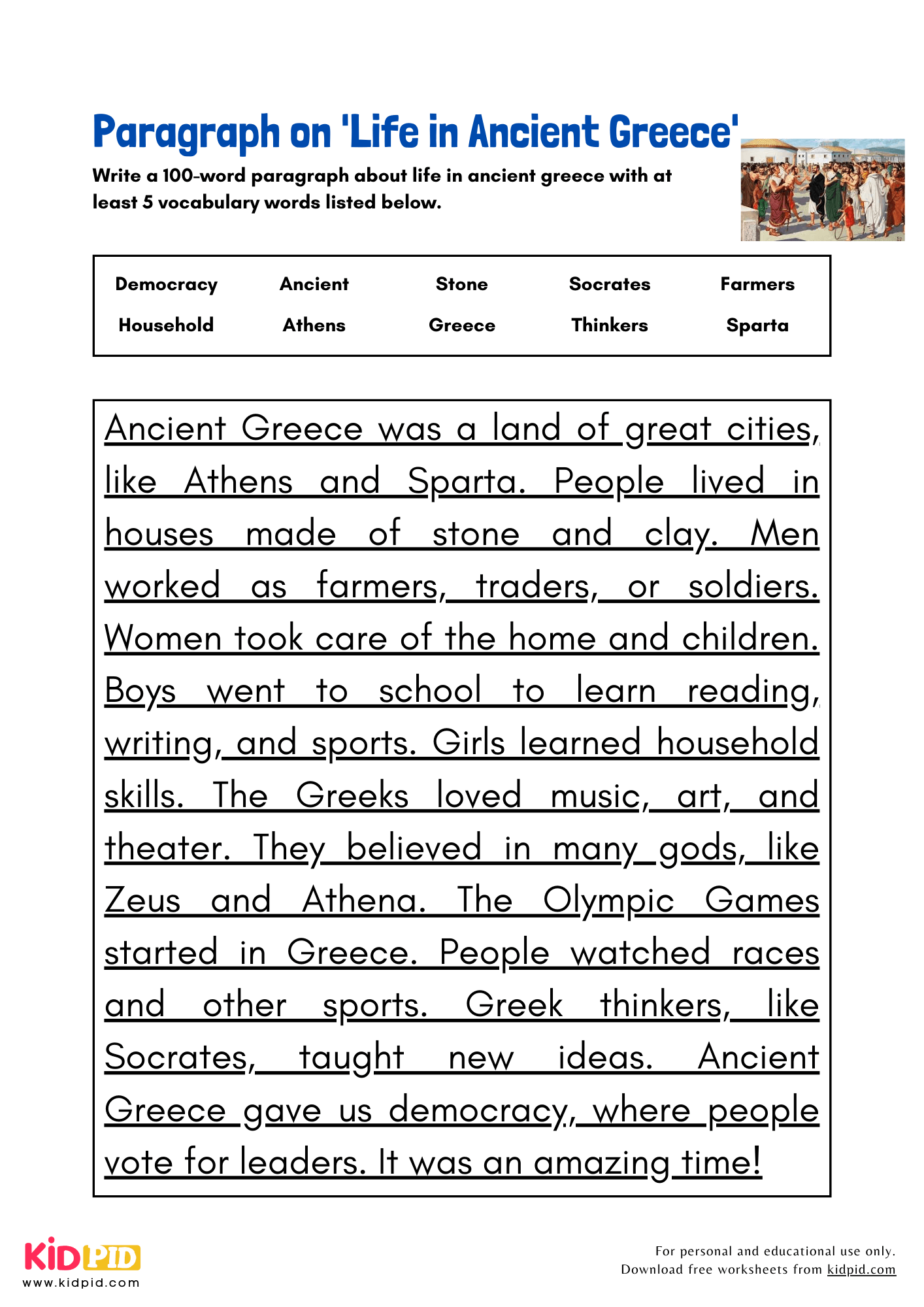 Paragraph on 'Life in Ancient Greece' - 100 Words