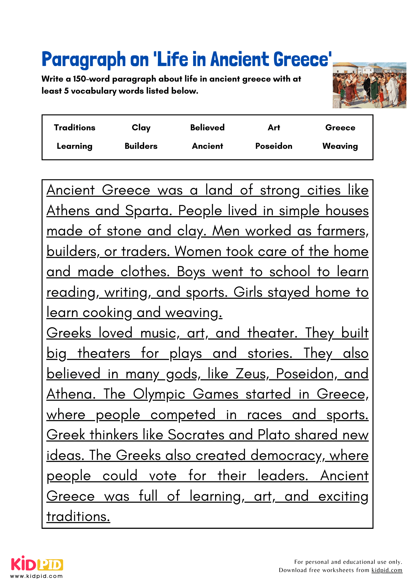 Paragraph on 'Life in Ancient Greece' - 150 Words