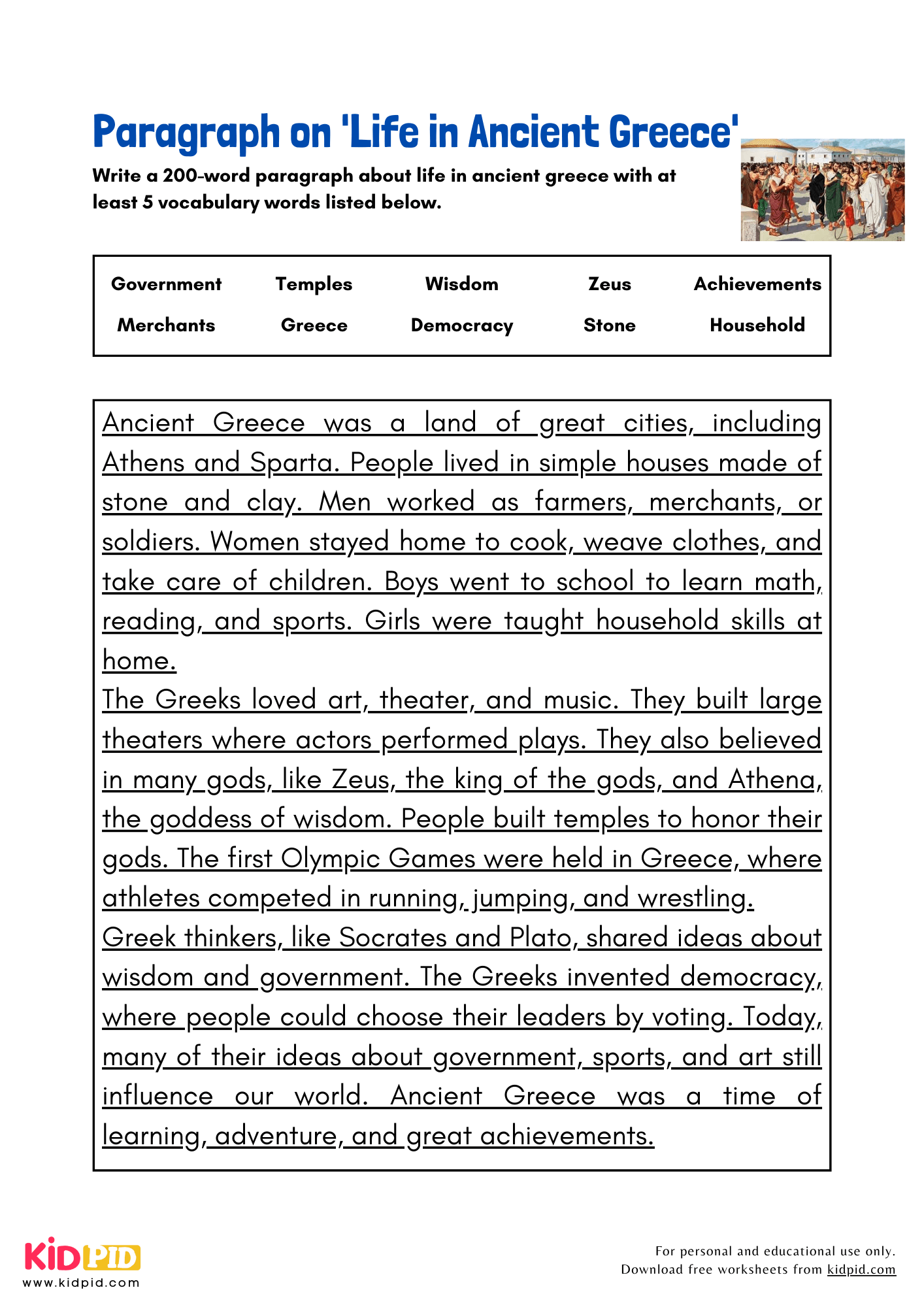 Paragraph on 'Life in Ancient Greece' - 200 Words