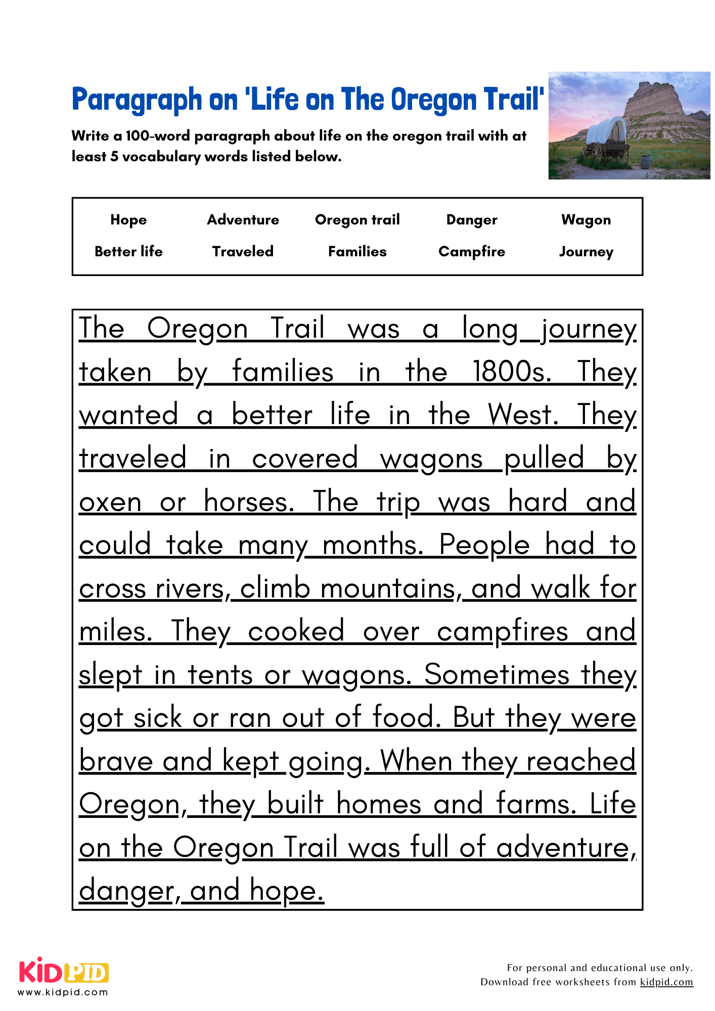 Paragraph on 'Life on the Oregon Trail' - 100 Words