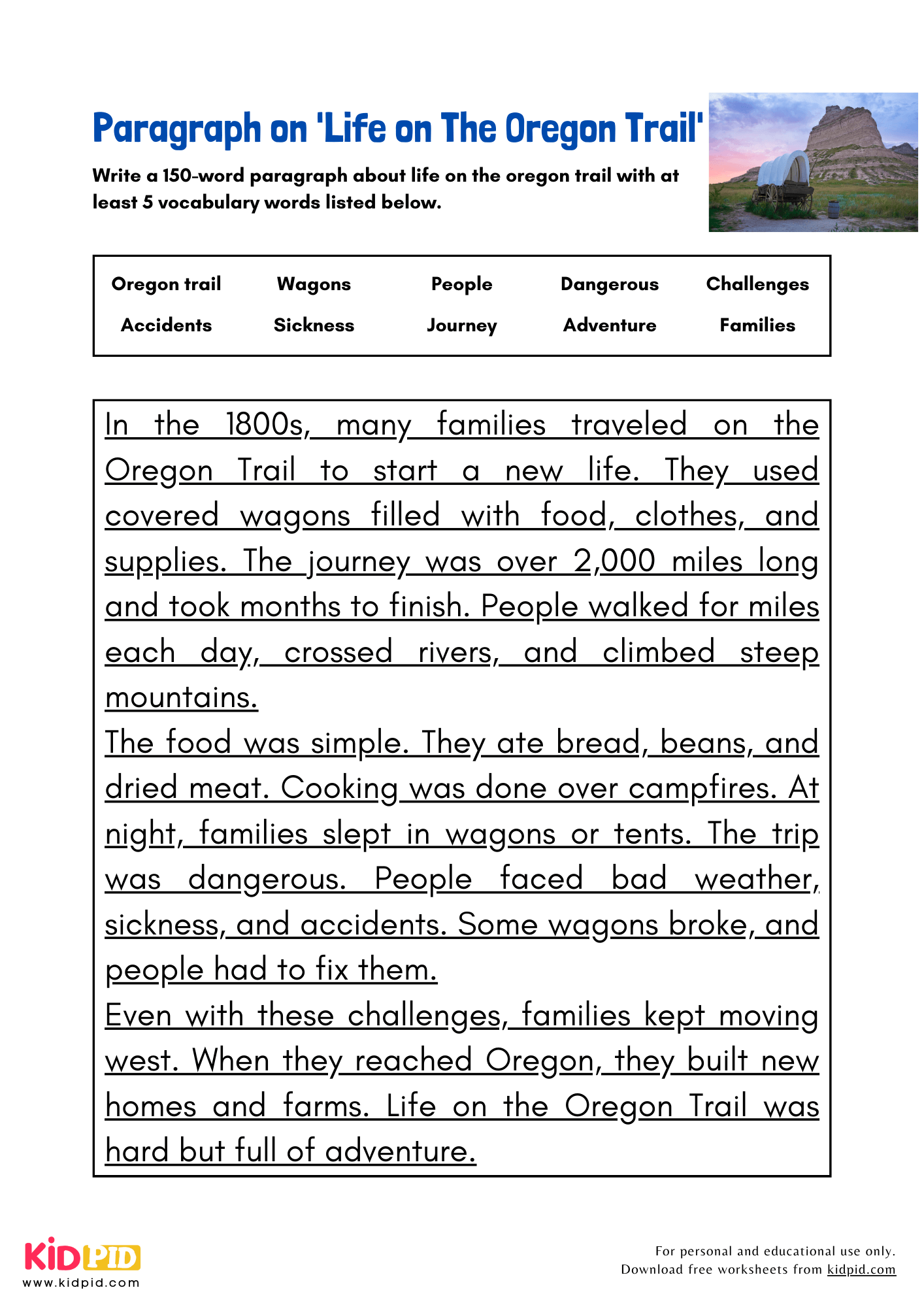 Paragraph on 'Life on the Oregon Trail' - 150 Words