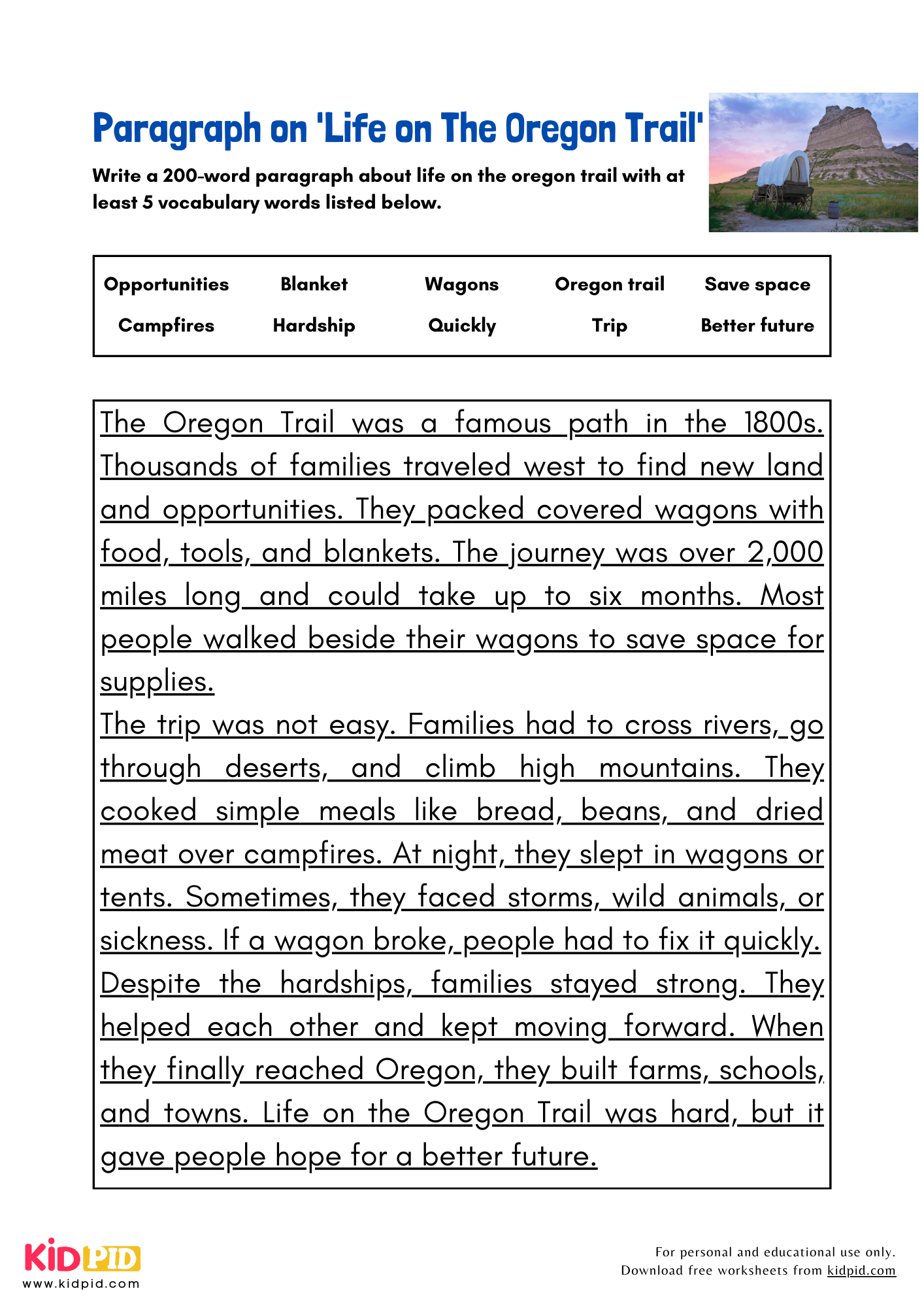 Paragraph on 'Life on the Oregon Trail' - 200 Words