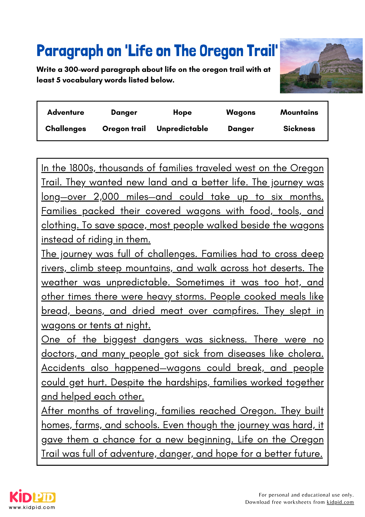 Paragraph on 'Life on the Oregon Trail' - 300 Words