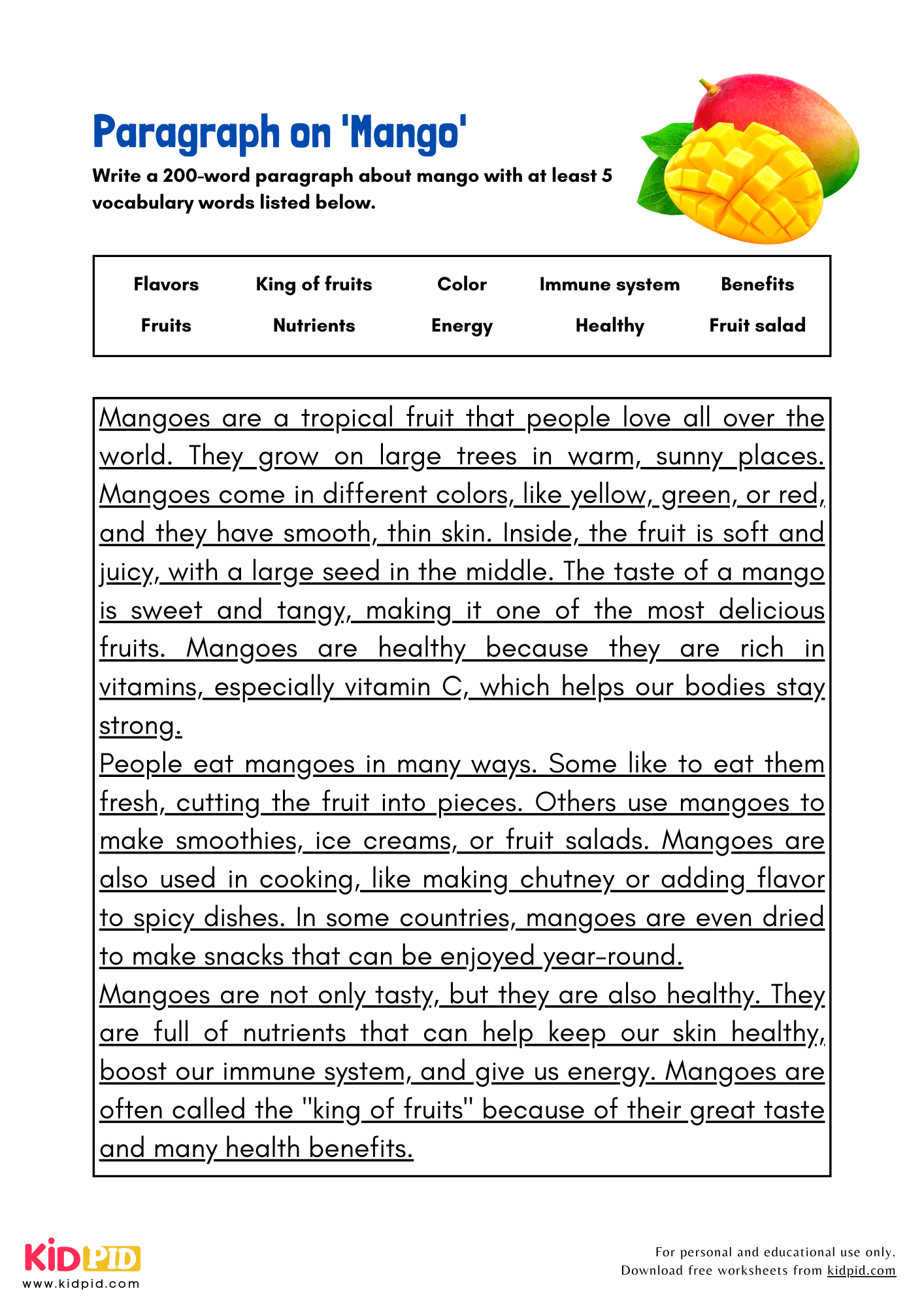 Paragraph on 'Mango' - 150 Words