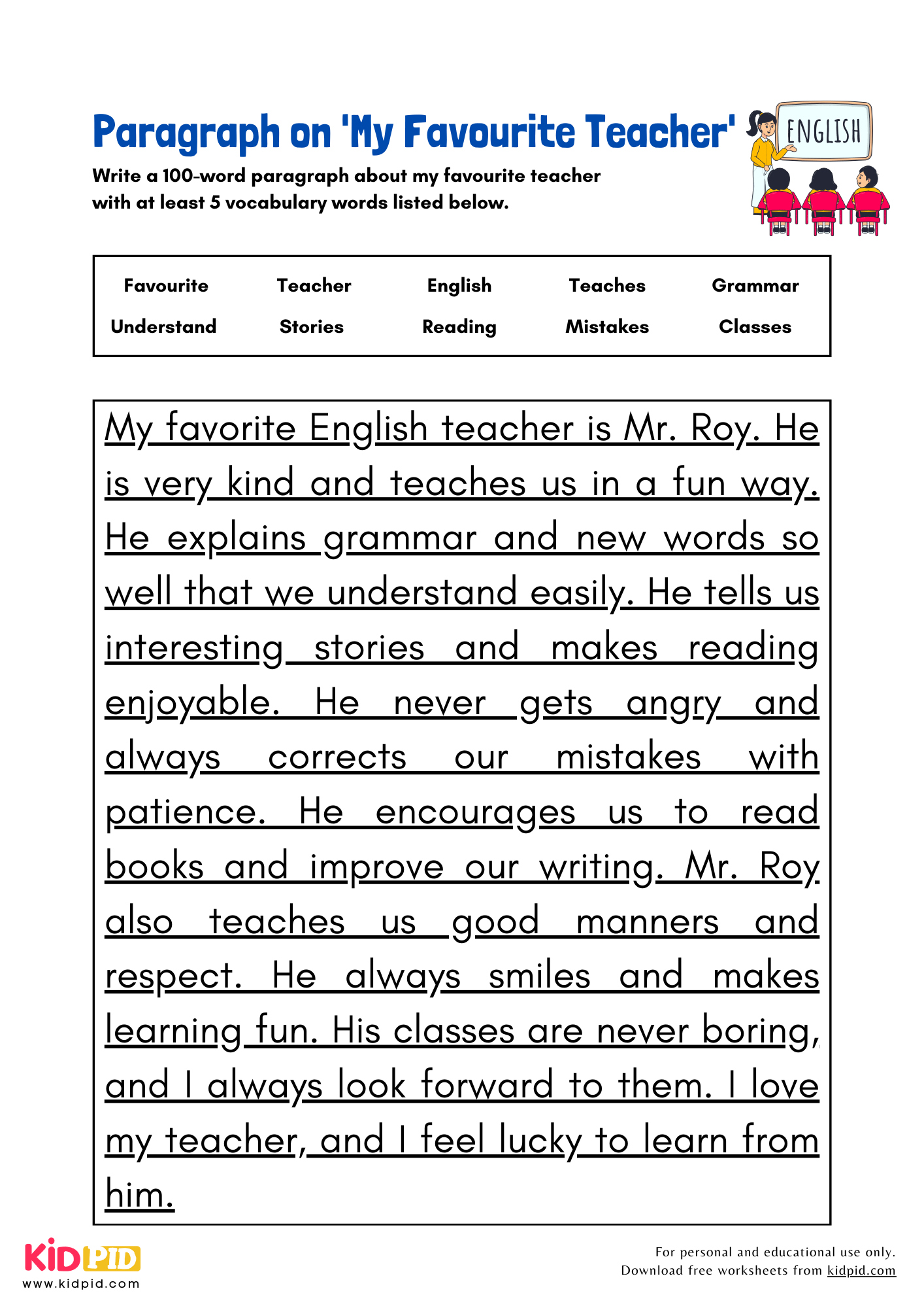 Paragraph on 'My Favourite Teacher' - 100 Words