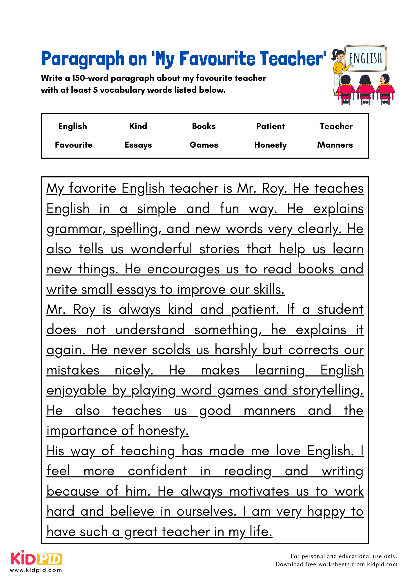 Paragraph on 'My Favourite Teacher' - 150 Words