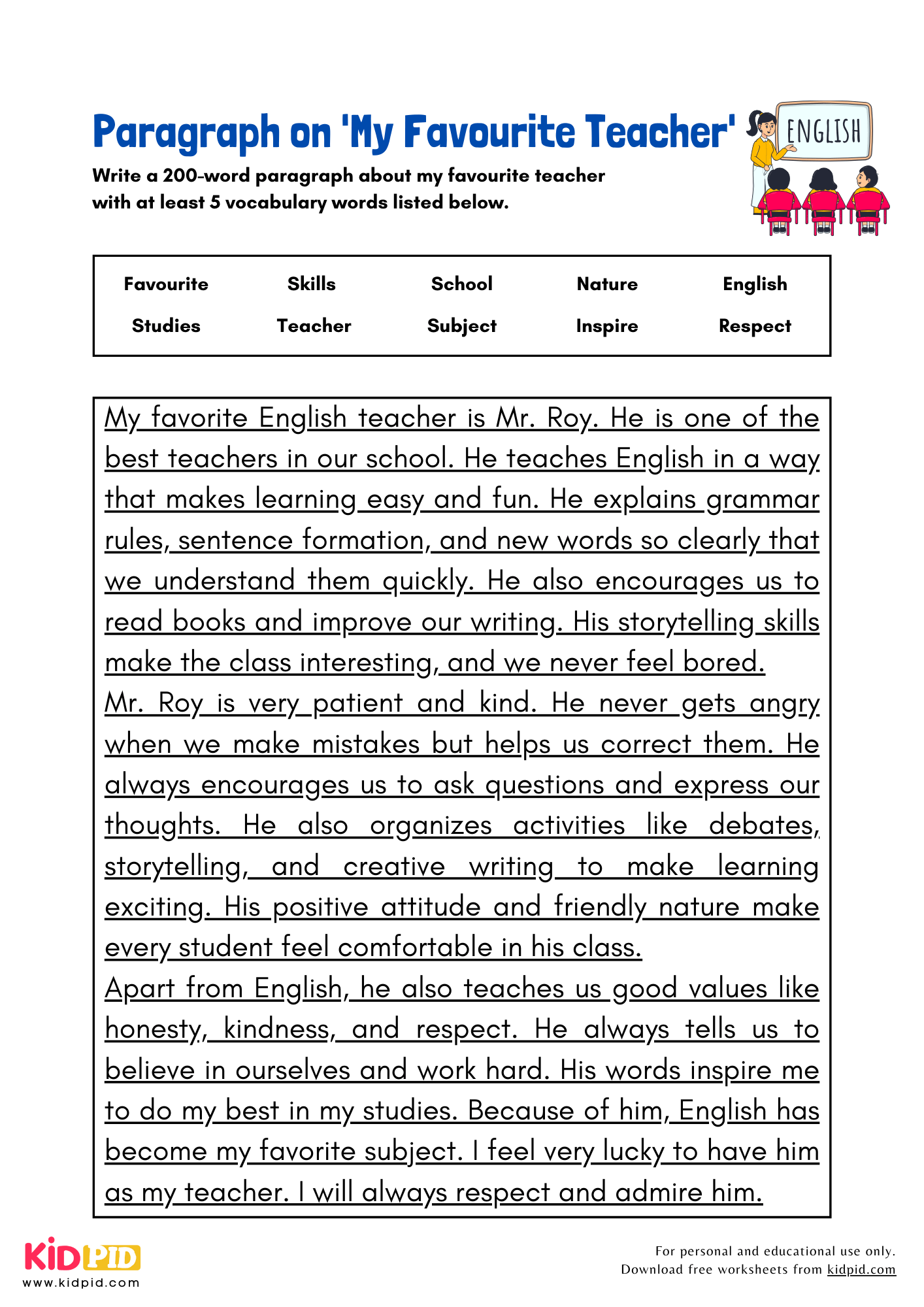 Paragraph on 'My Favourite Teacher' - 200 Words