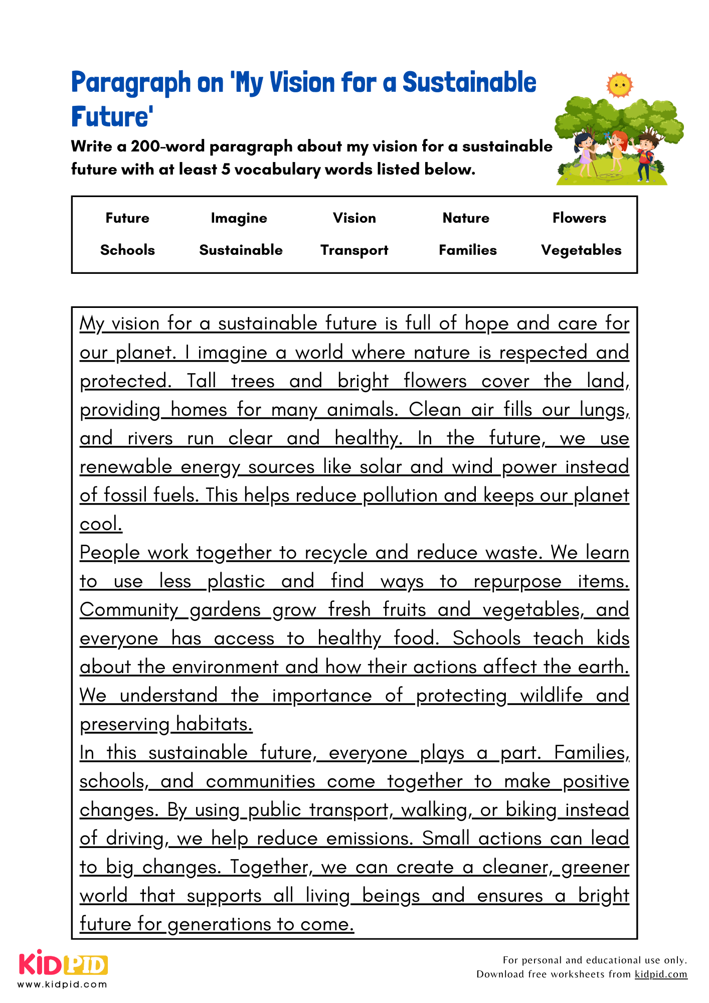 Paragraph on 'My Vision for a Sustainable Future' - 200 Words