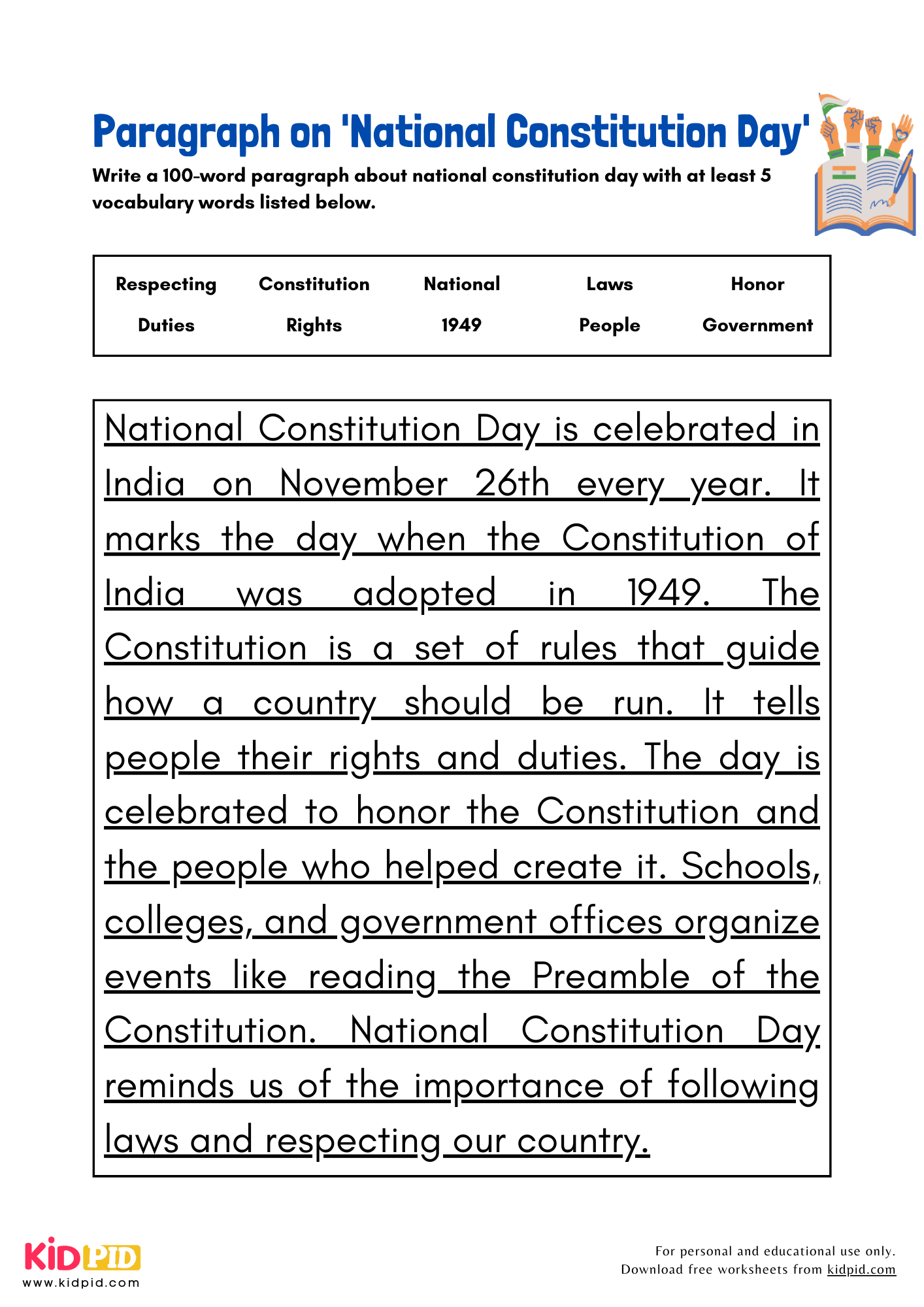 Paragraph on 'National Constitution Day' - 100 Words