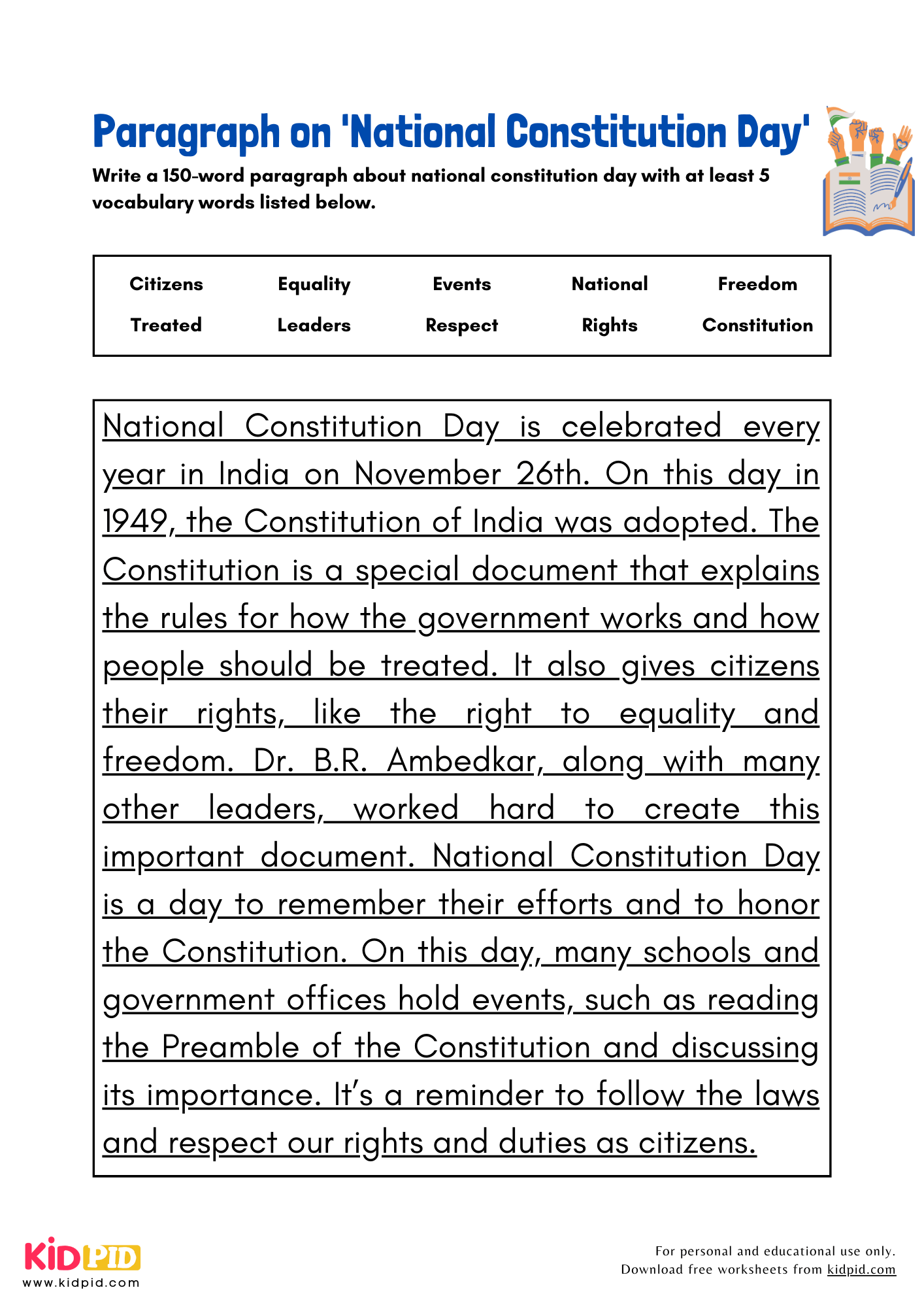 Paragraph on 'National Constitution Day' - 150 Words