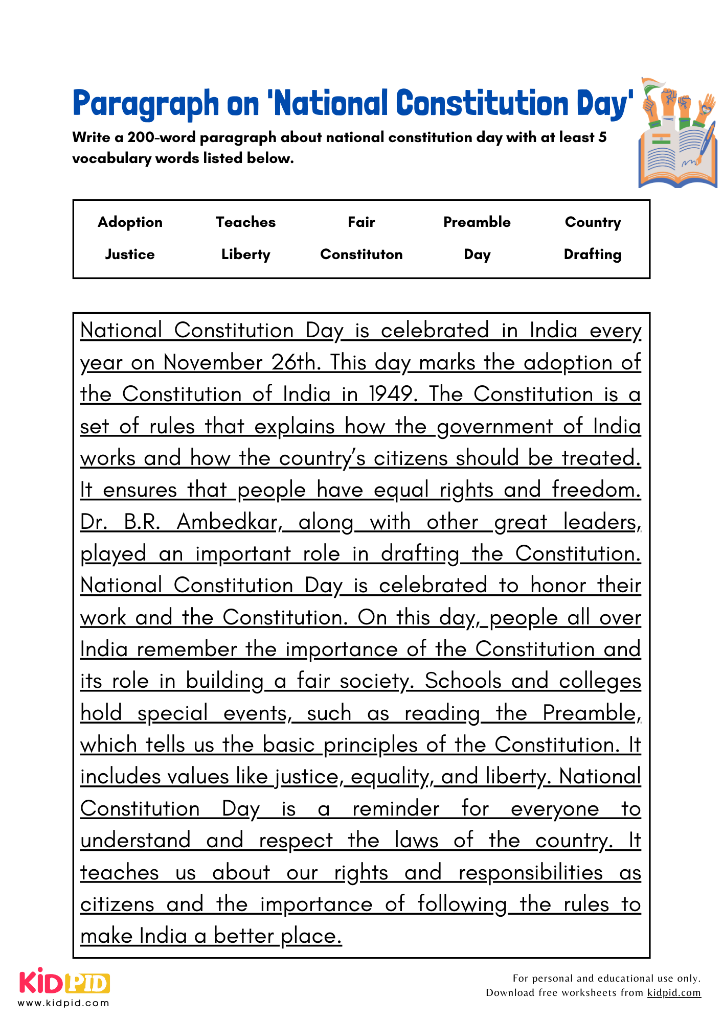 Paragraph on 'National Constitution Day' - 200 Words
