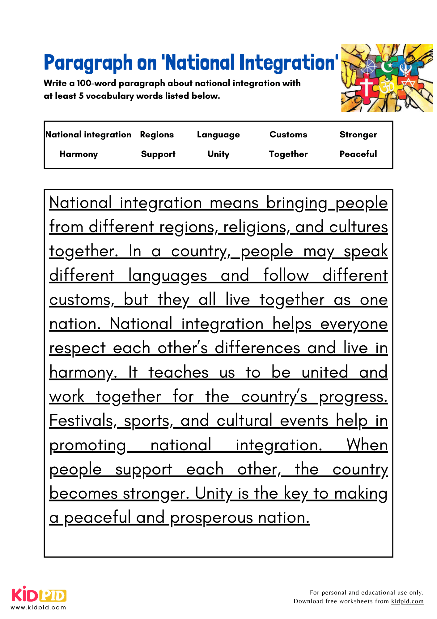 Paragraph on 'National Integration' - 100 Words