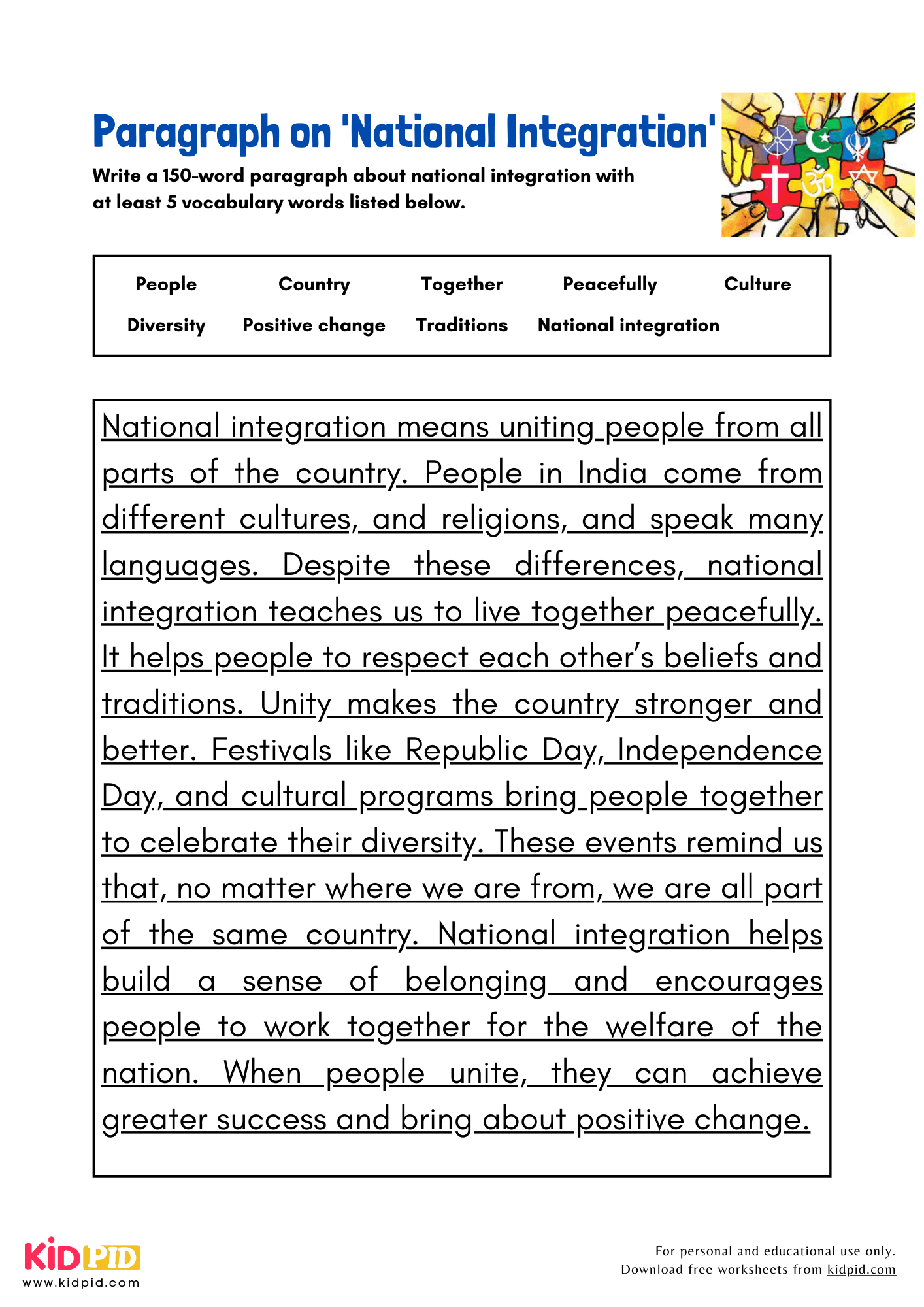 Paragraph on 'National Integration' - 150 Words