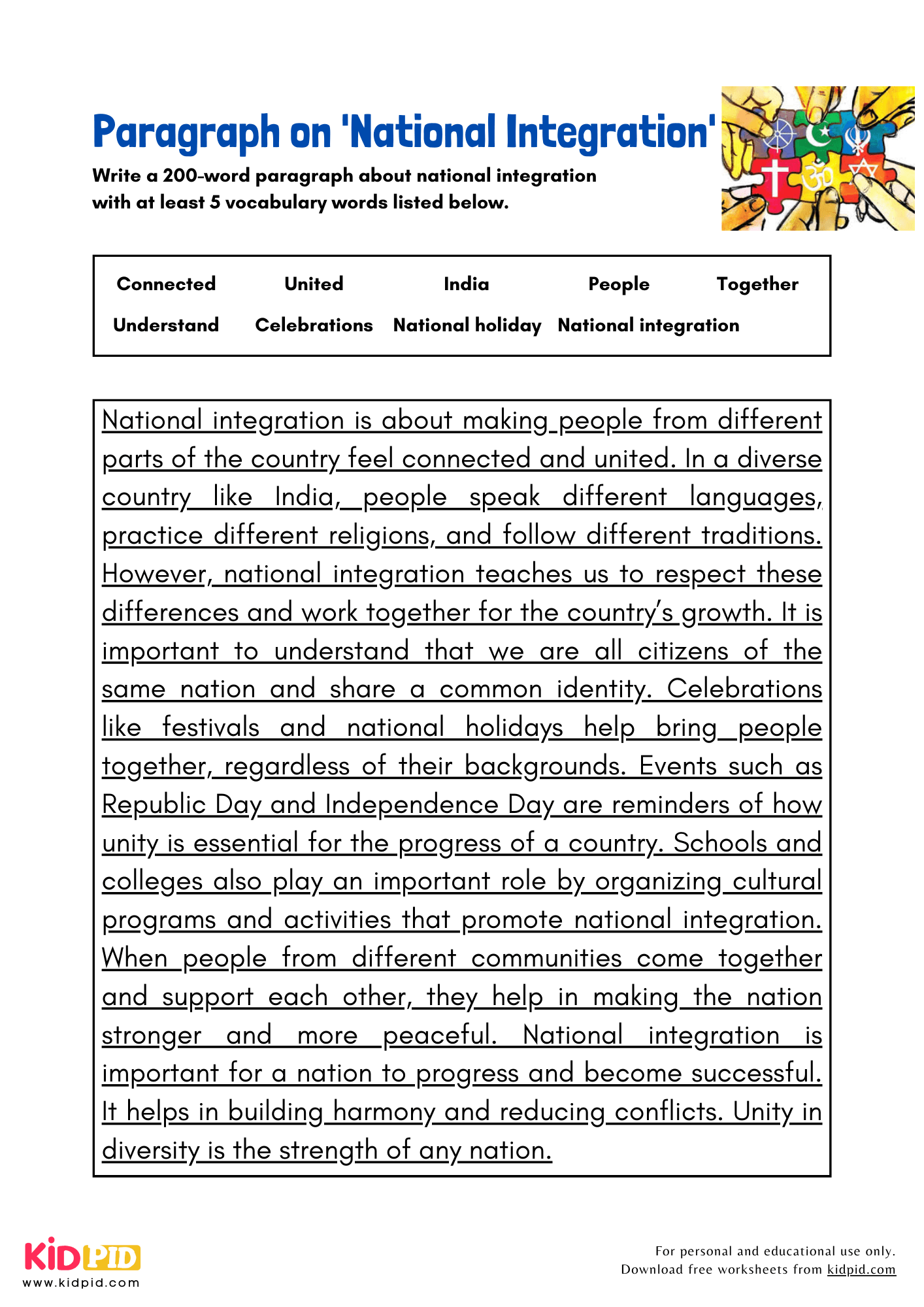 Paragraph on 'National Integration' - 200 Words