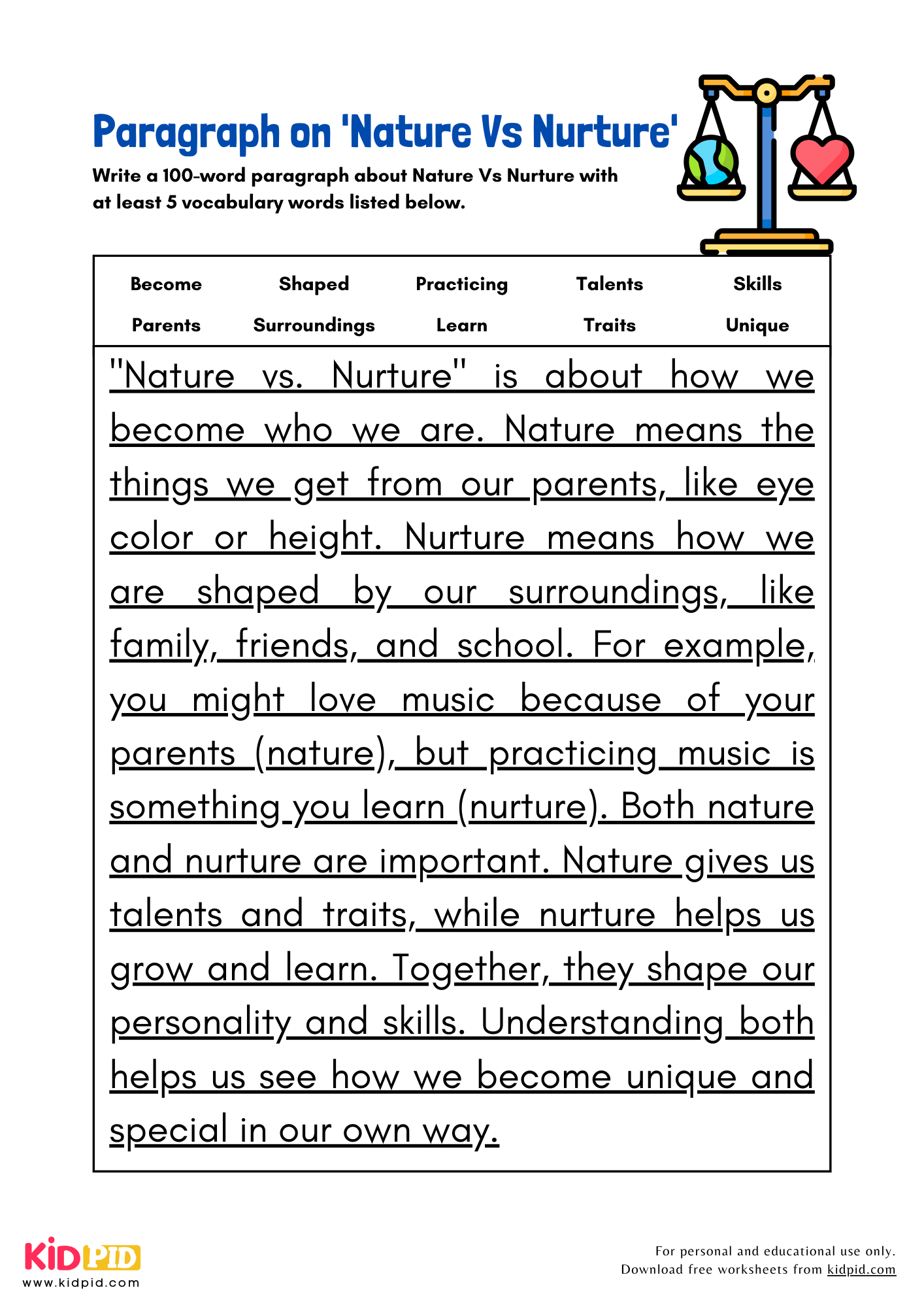 Paragraph on 'Nature Vs Nurture' - 100 Words