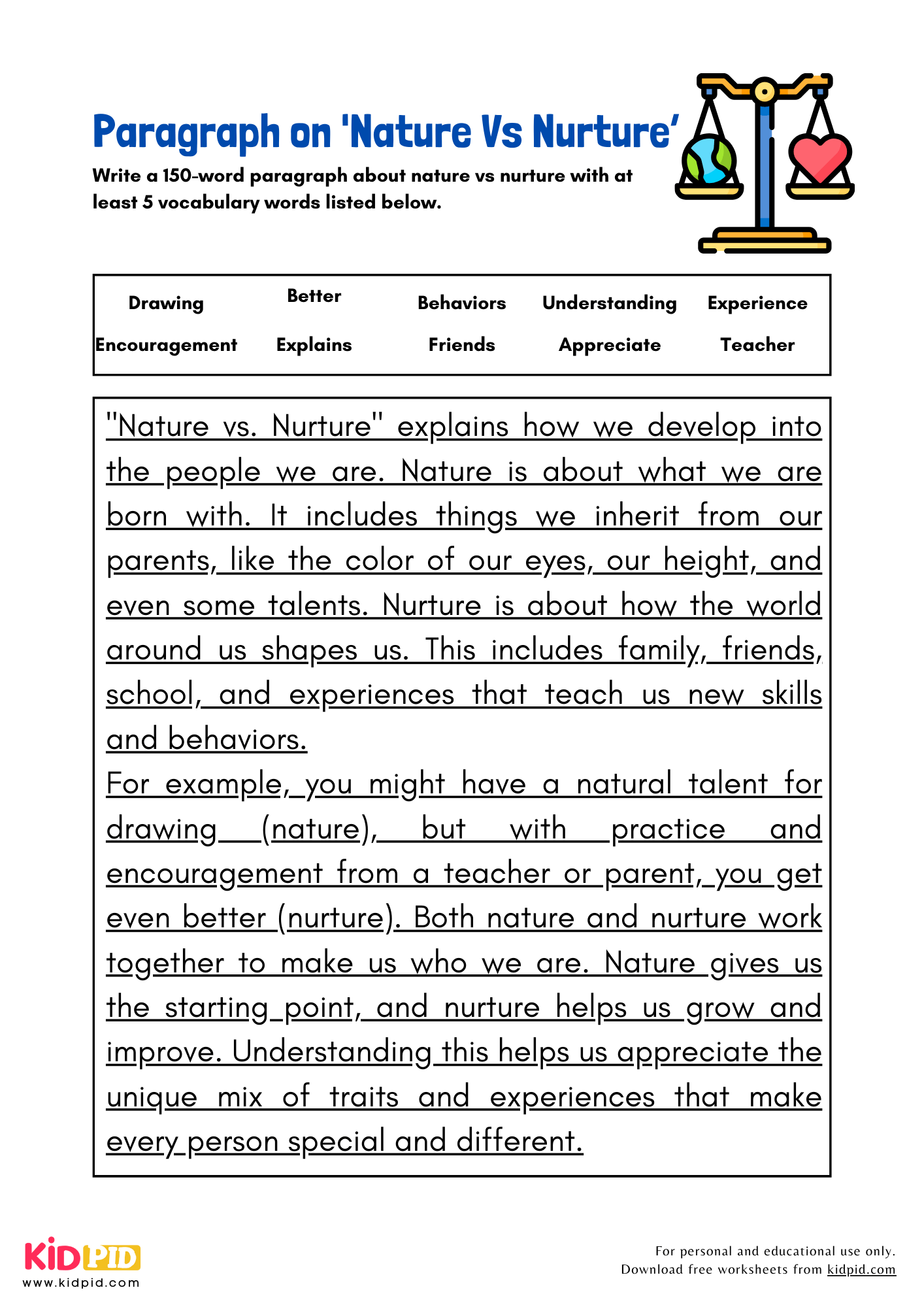 Paragraph on 'Nature Vs Nurture' - 150 Words