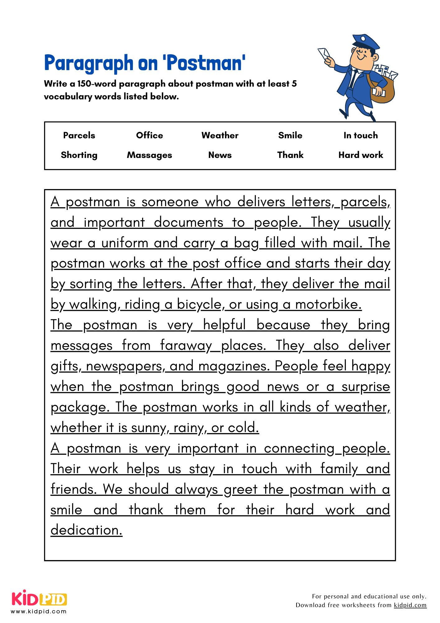 Paragraph on 'Postman' - 150 Words