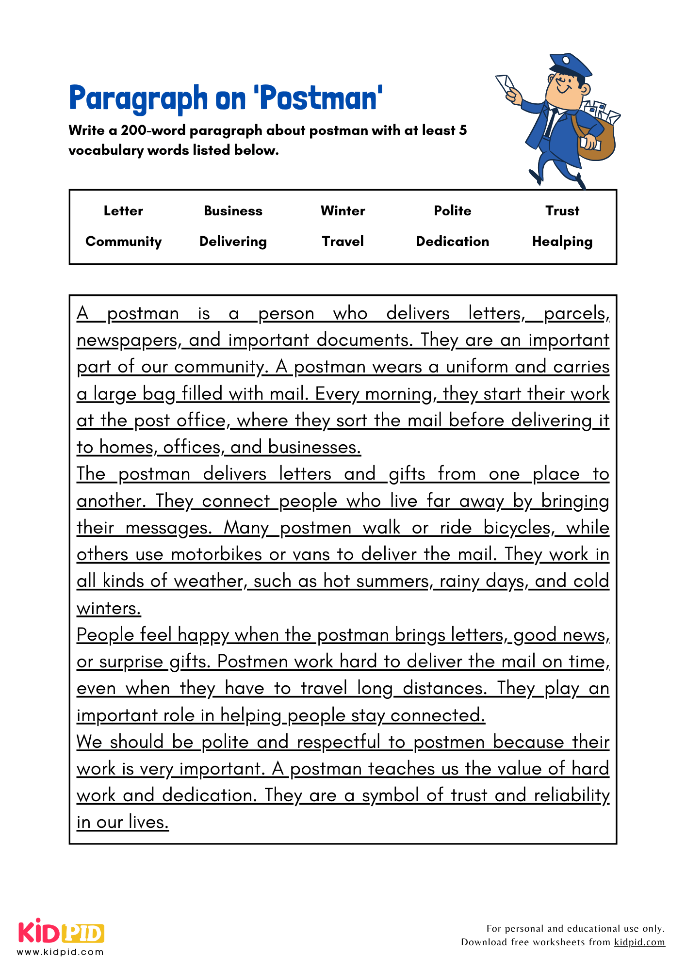 Paragraph on 'Postman' - 200 Words