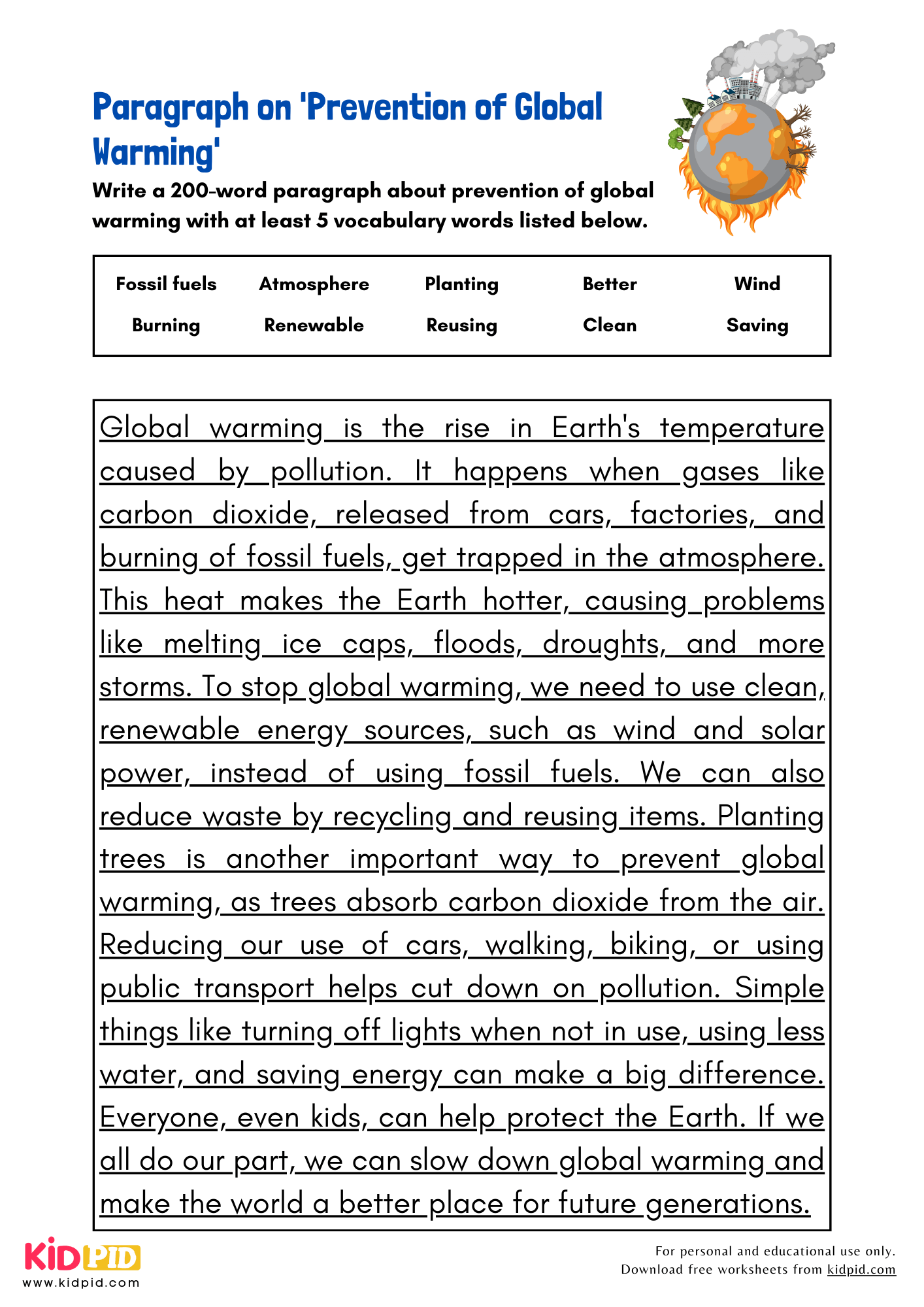 Paragraph on 'Prevention of Global Warming' - 200 Words
