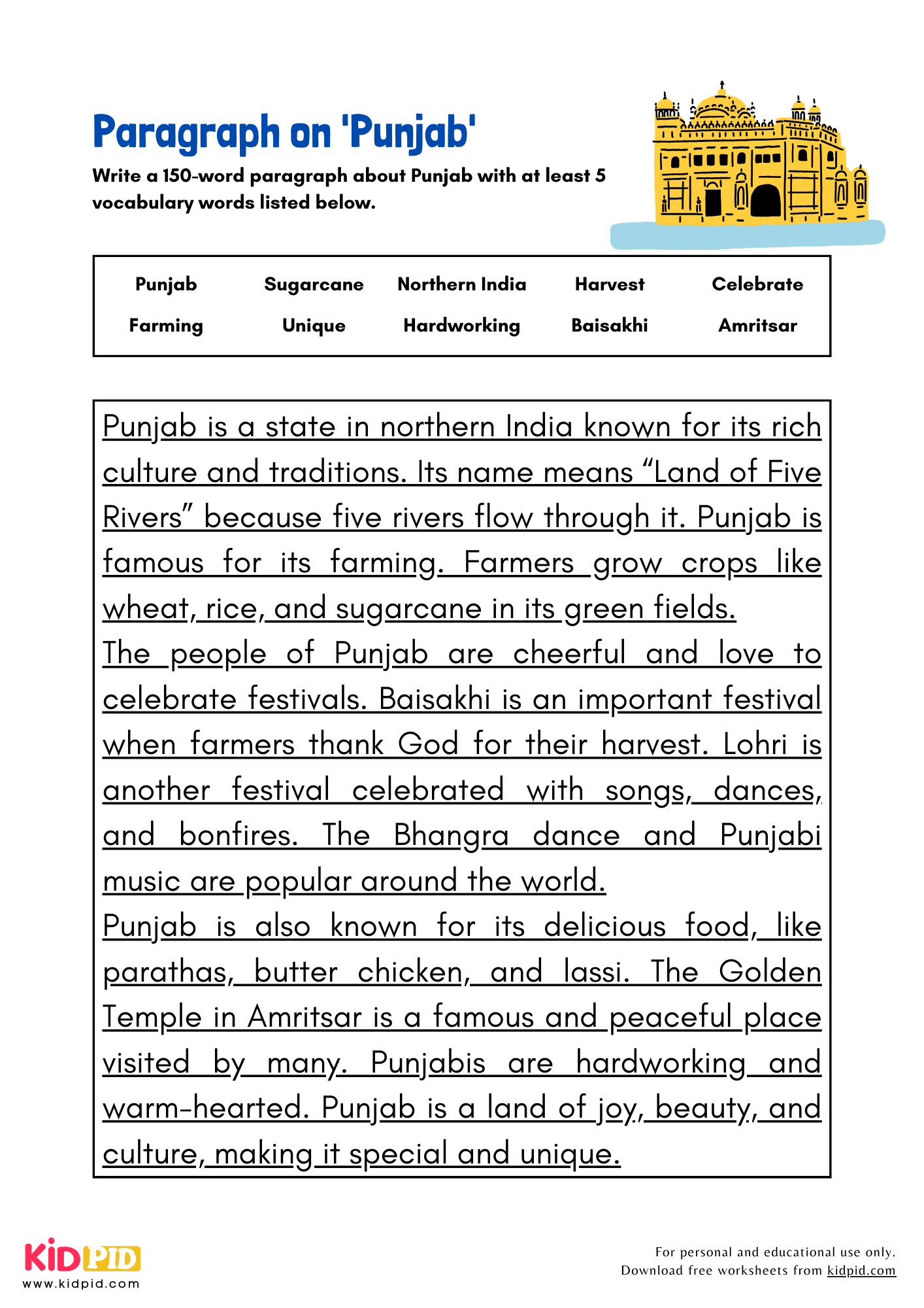 Paragraph on 'Punjab' - 150 Words