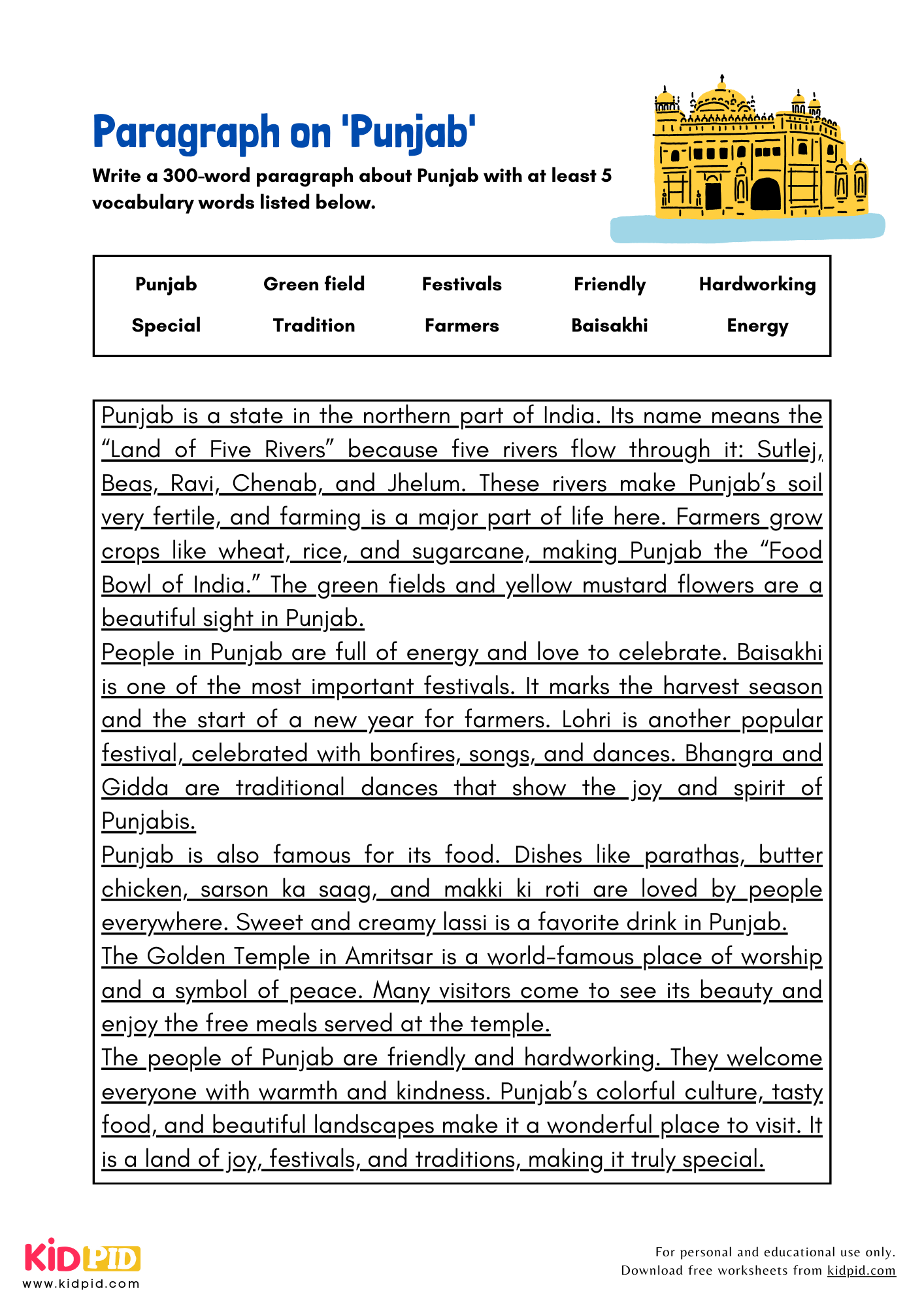 Paragraph on 'Punjab' - 300 Words