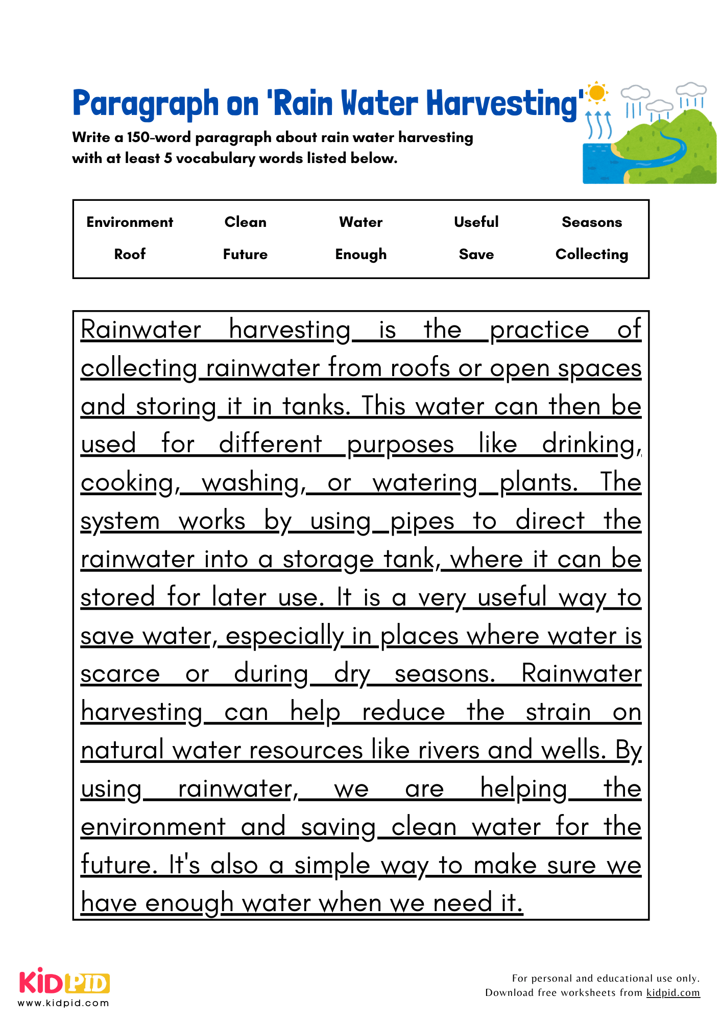 Paragraph on 'Rain Water Harvesting' - 150 Words