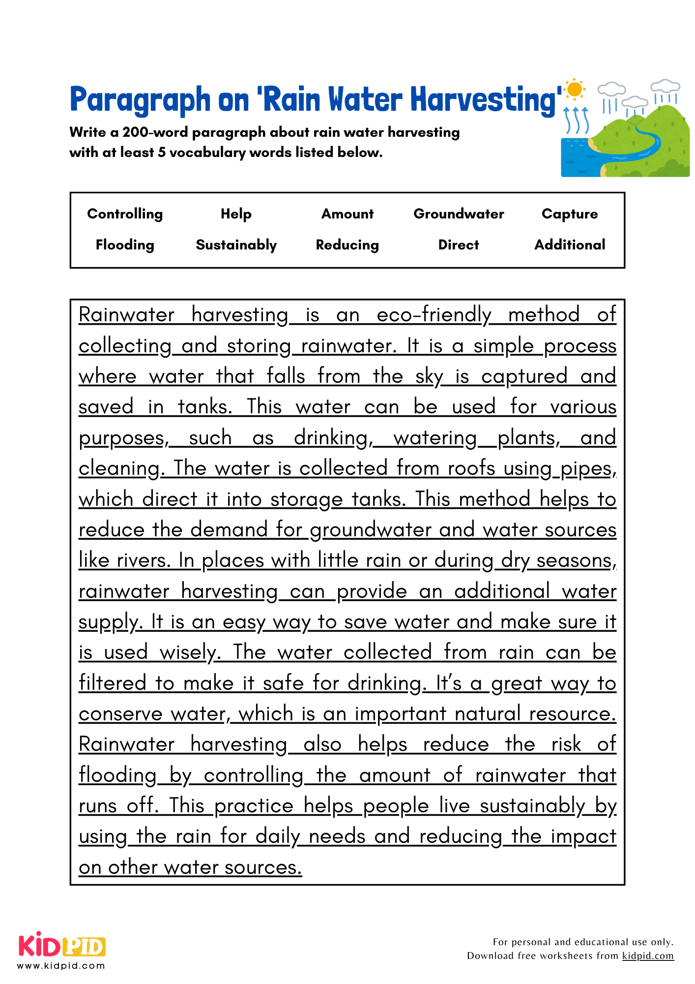 Paragraph on 'Rain Water Harvesting' - 200 Words