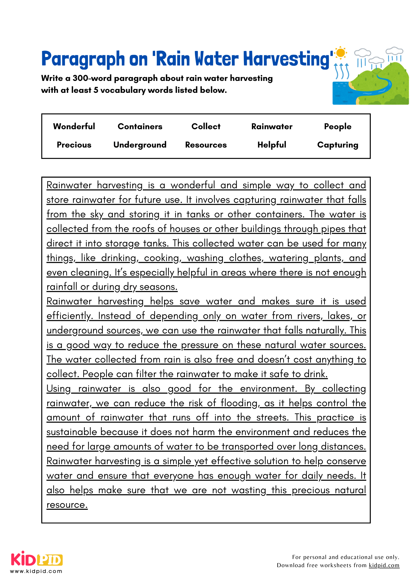 Paragraph on 'Rain Water Harvesting' - 300 Words