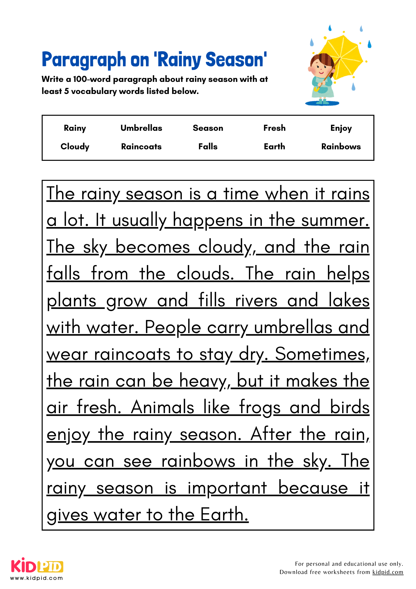 Paragraph on 'Rainy Season' -100 Words