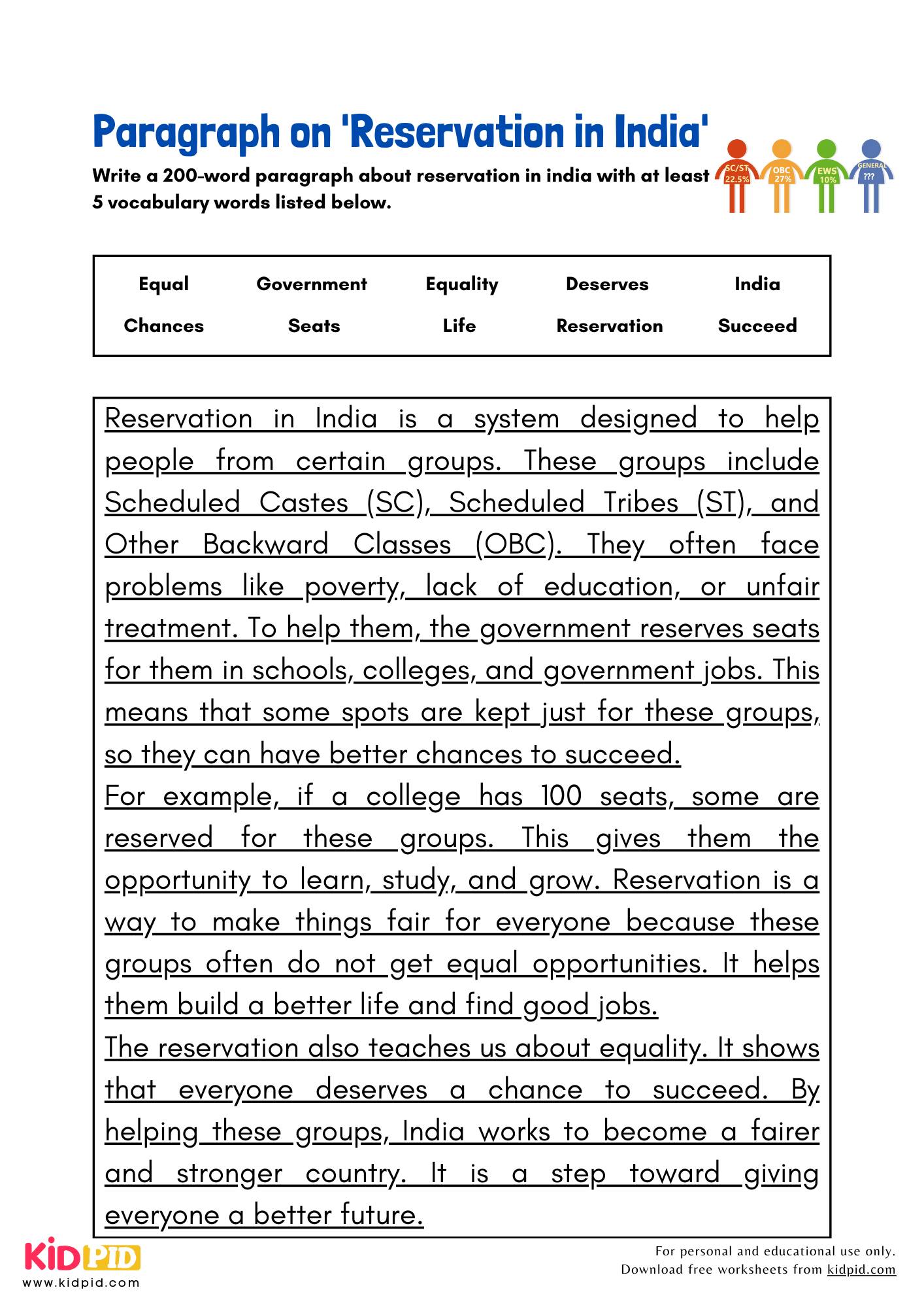 Paragraph on 'Reservation in India' - 200 Words