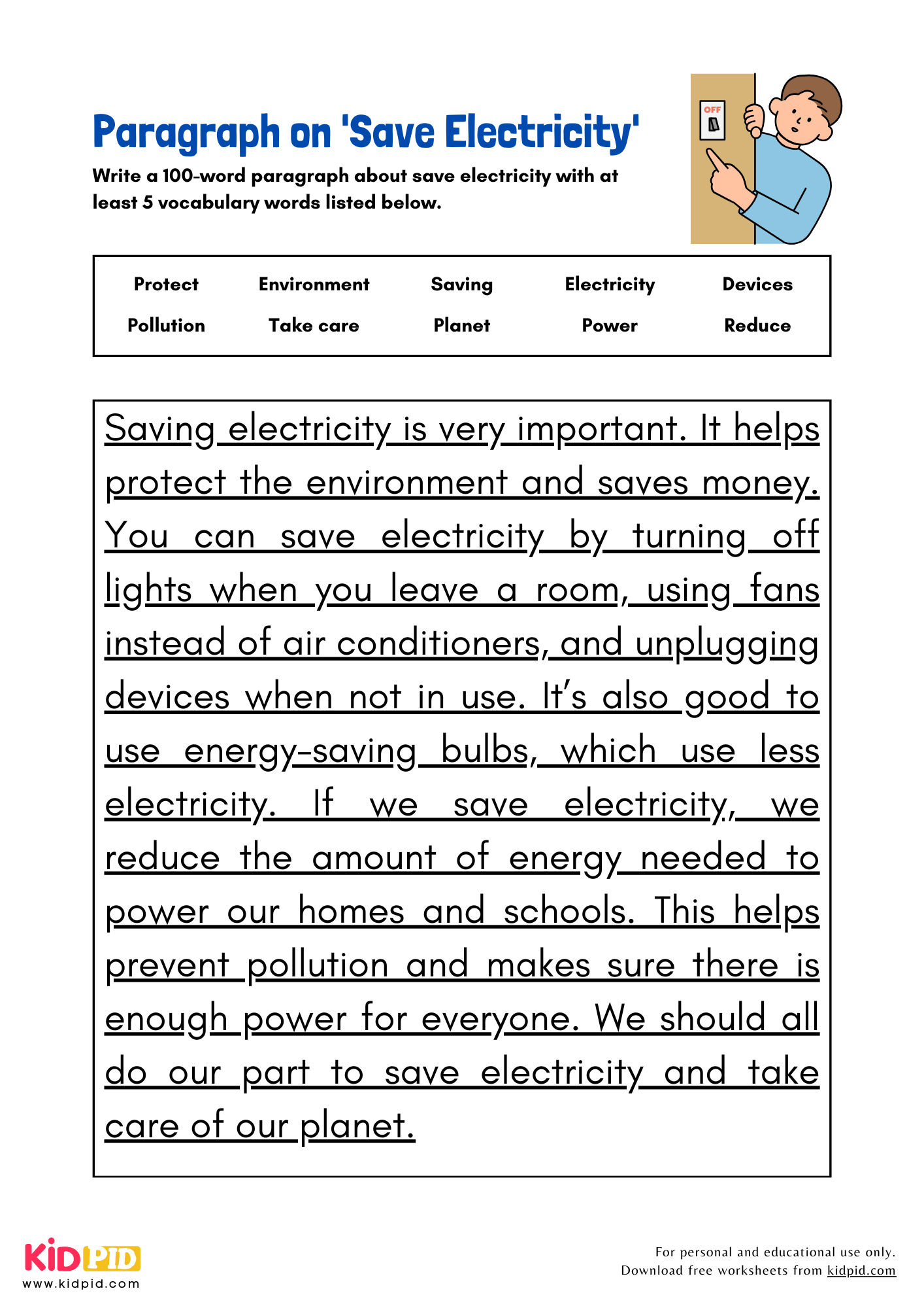 Paragraph on 'Save Electricity' - 100 Words