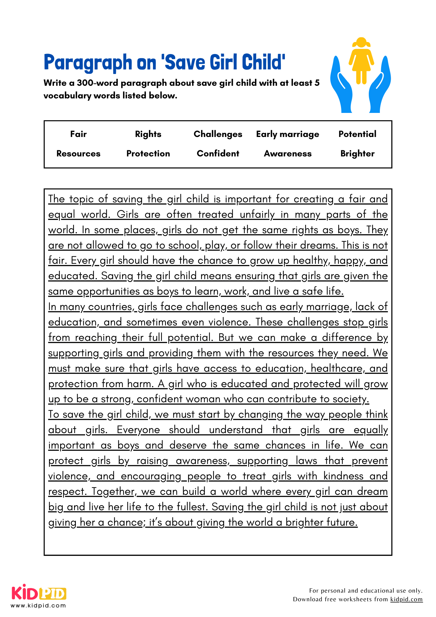 Paragraph on 'Save Girl Child' - 300 Words