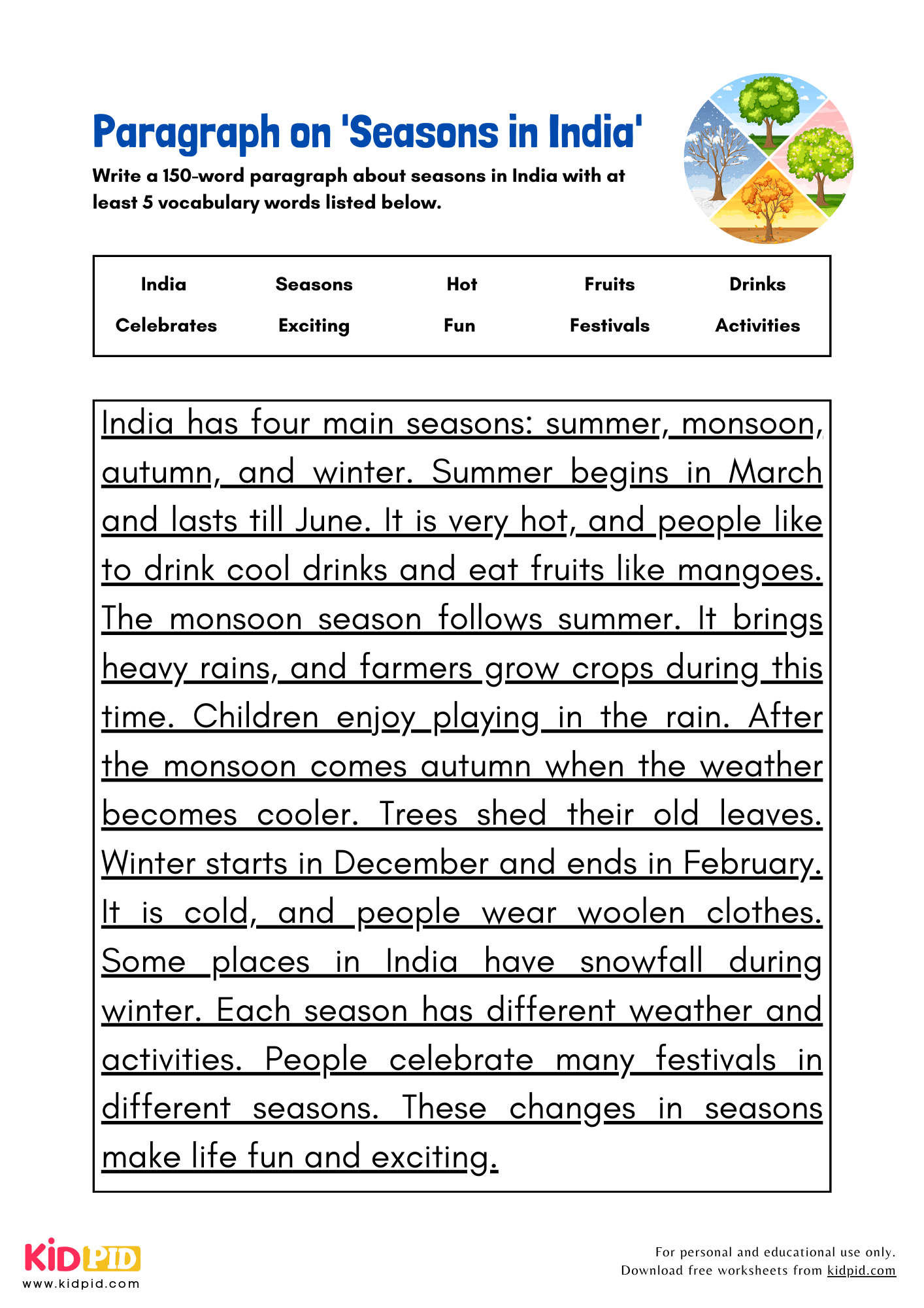 Paragraph on 'Seasons in India' - 150 Words 