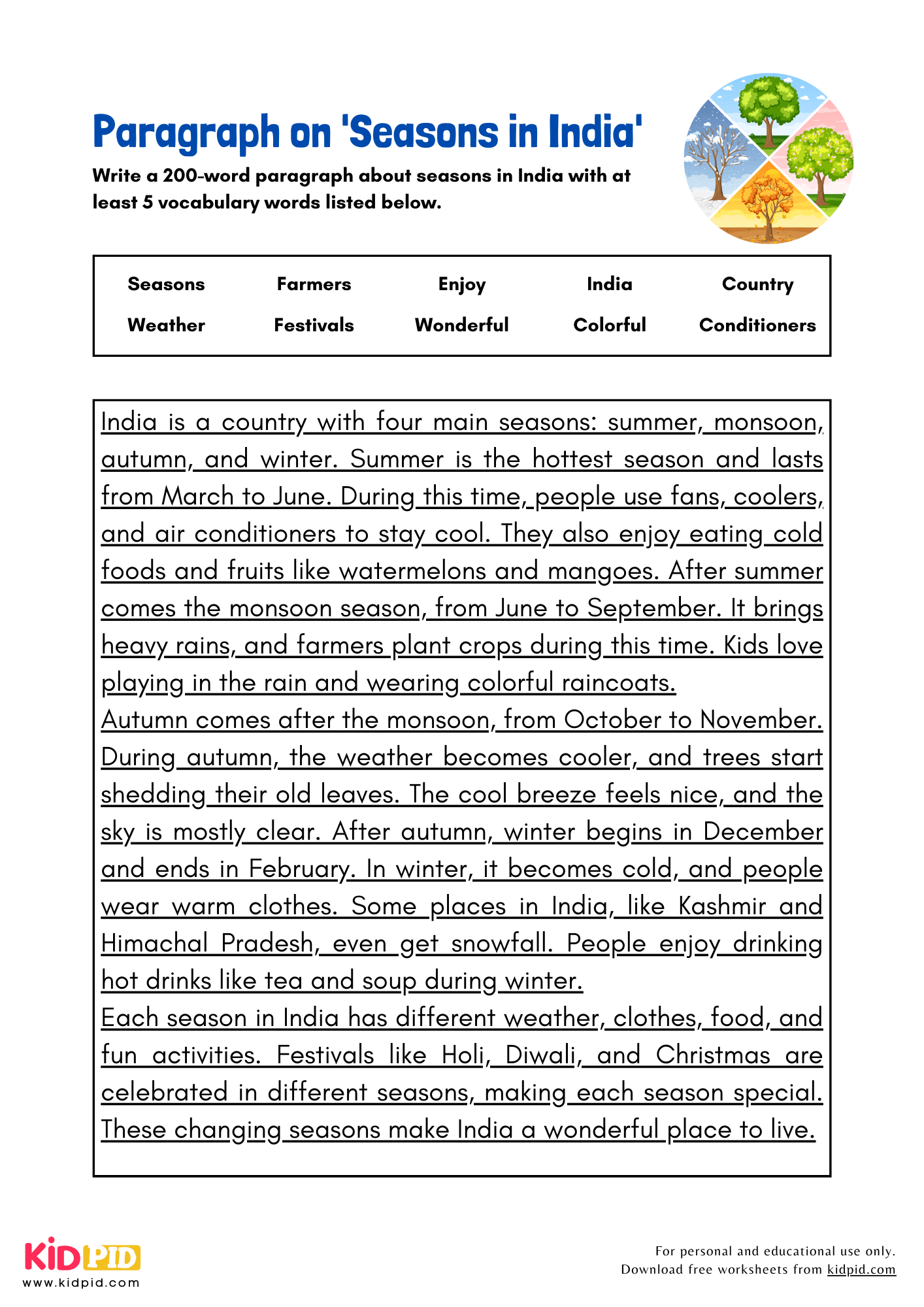 Paragraph on 'Seasons in India' - 200 Words