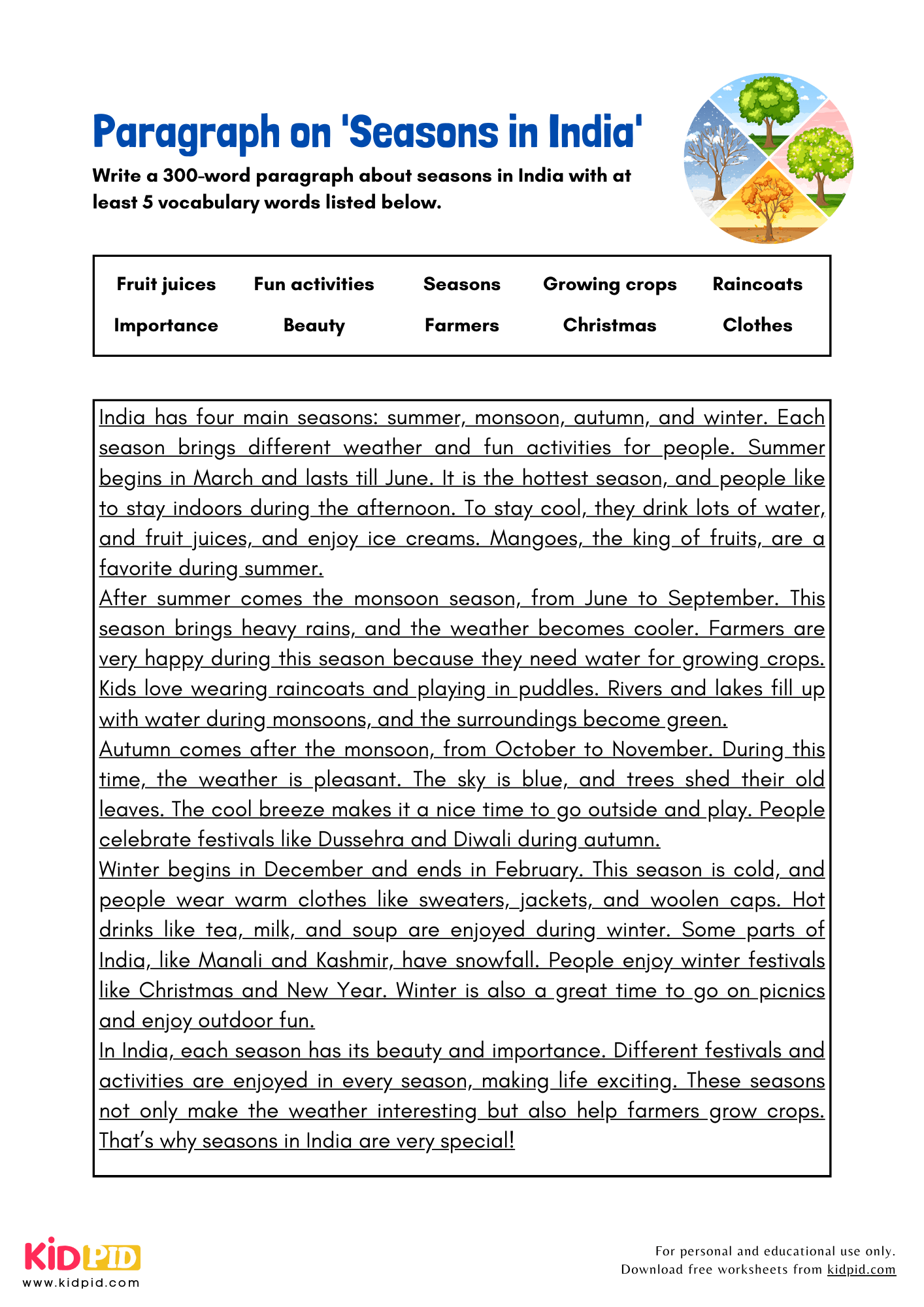 Paragraph on 'Seasons in India' - 300 Words