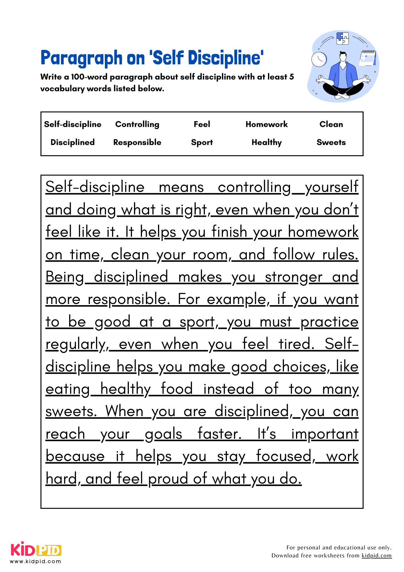 Paragraph on 'Self Discipline' - 100 Words