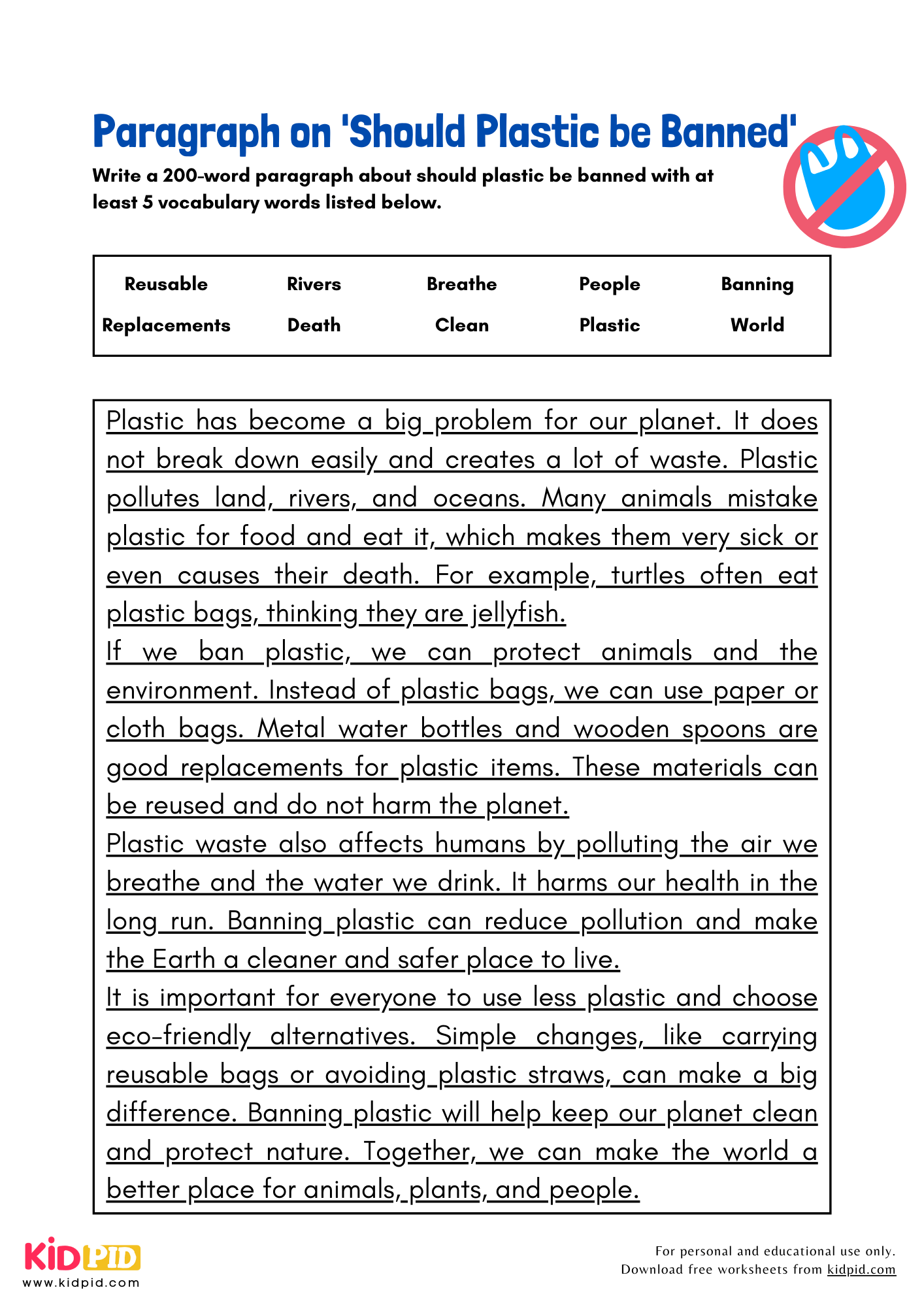 Paragraph on 'Should Plastic be Banned' - 200 Words