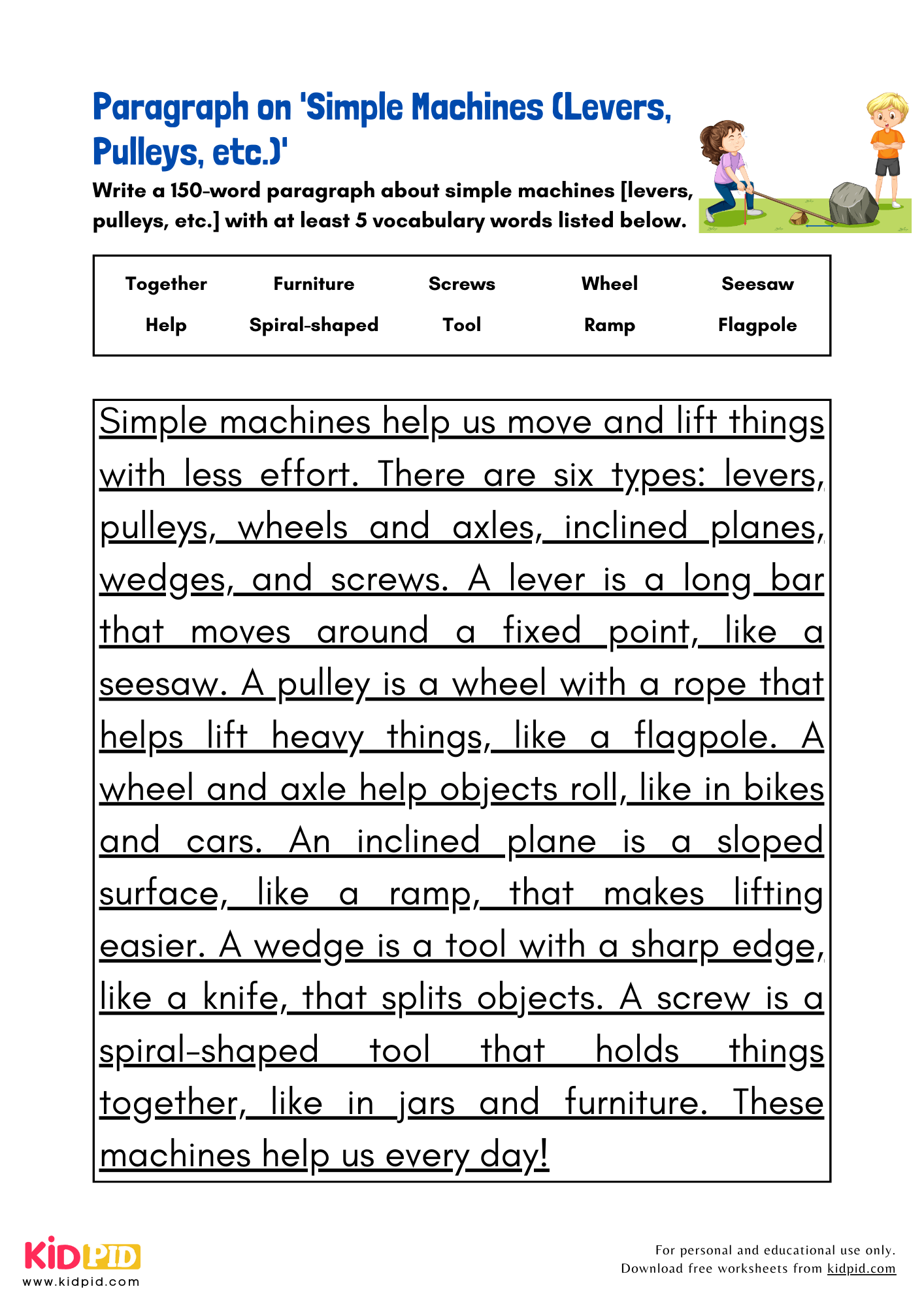 Paragraph on 'Simple Machines (Levers, Pulleys, Etc.)' - 150 Words