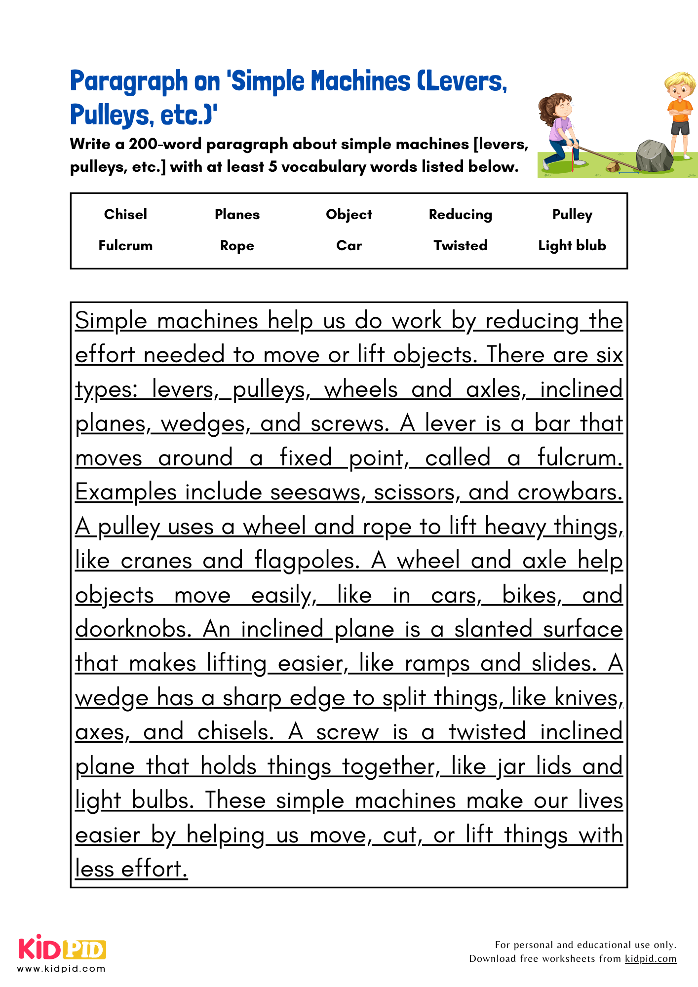 Paragraph on 'Simple Machines (Levers, Pulleys, Etc.)' - 200 Words