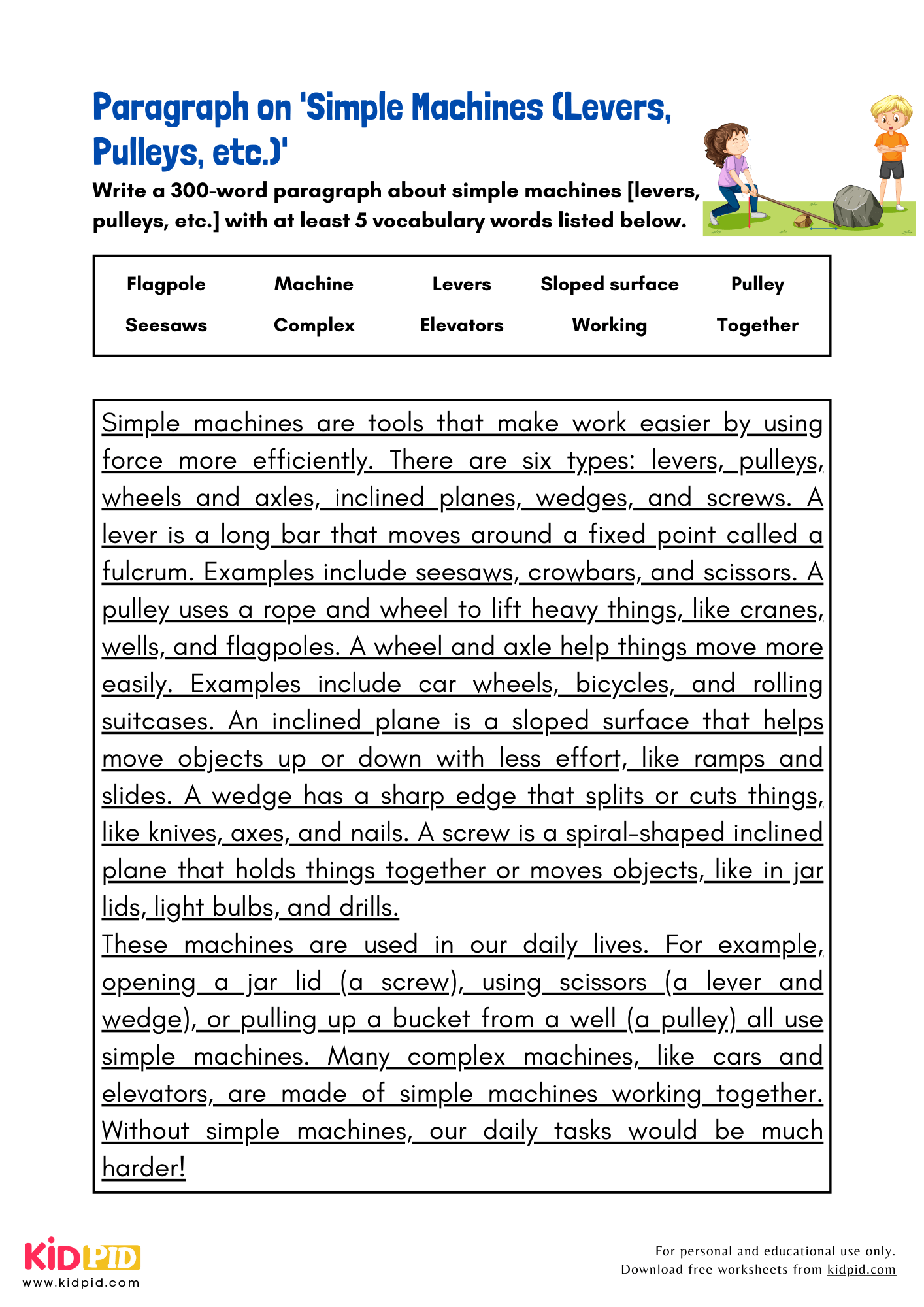 Paragraph on 'Simple Machines (Levers, Pulleys, Etc.)' - 300 Words