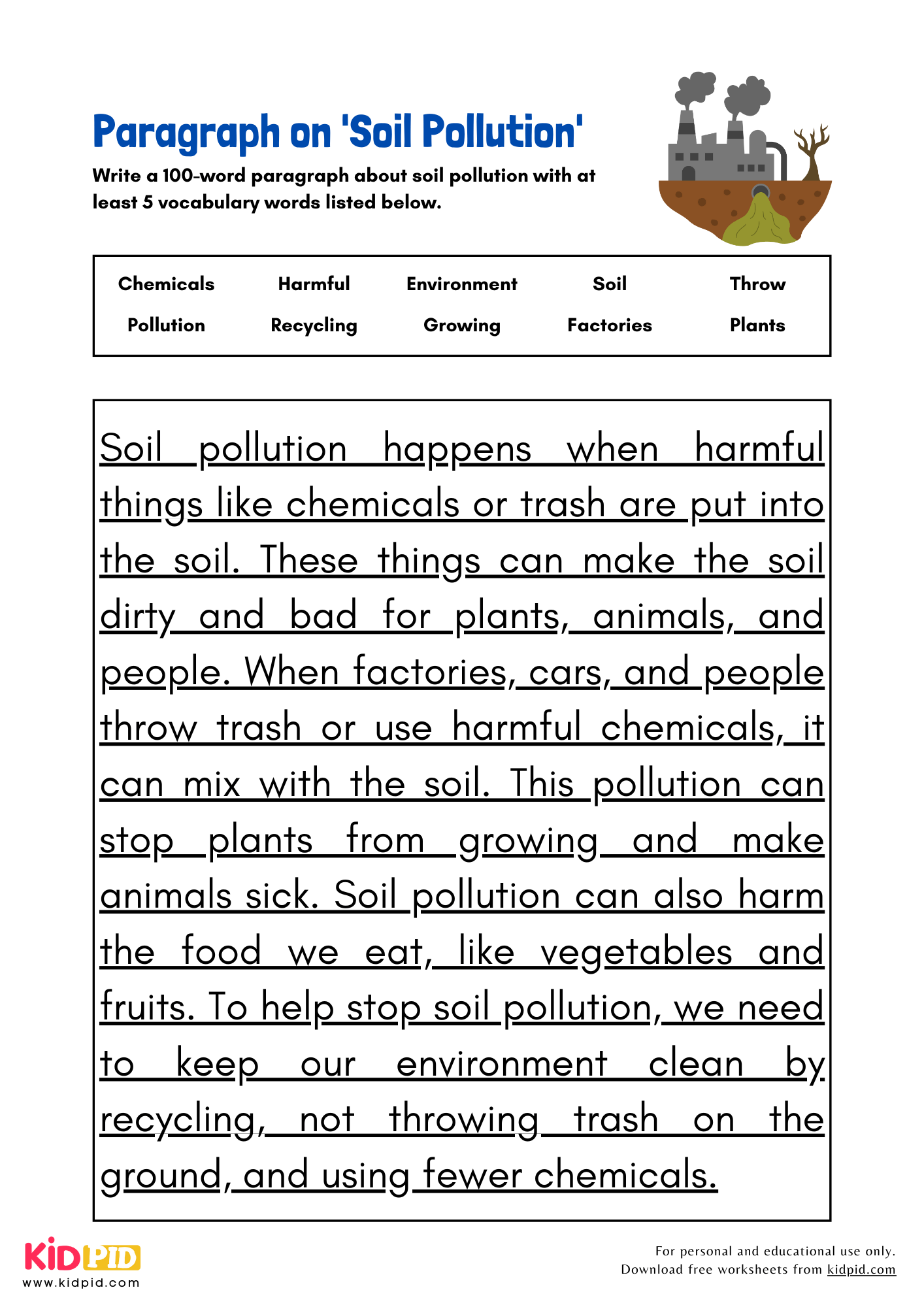 Paragraph on 'Soil Pollution' - 100 Words
