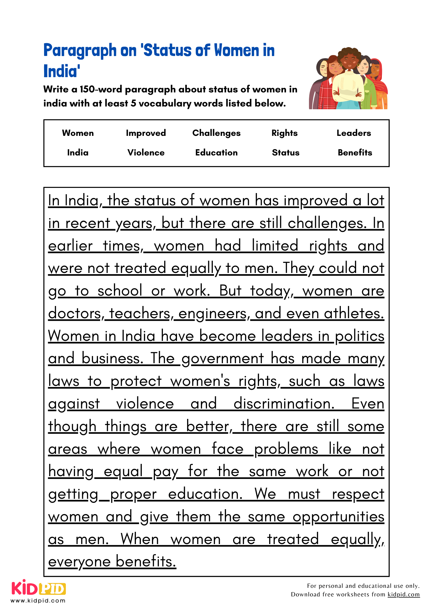 Paragraph on 'Status of Women in India' - 150 Words