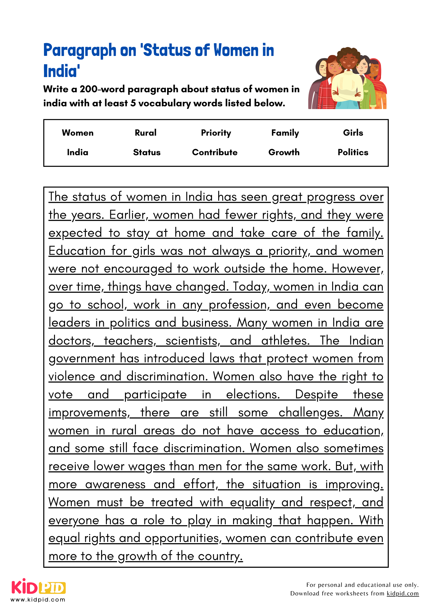 Paragraph on 'Status of Women in India' - 200 Words