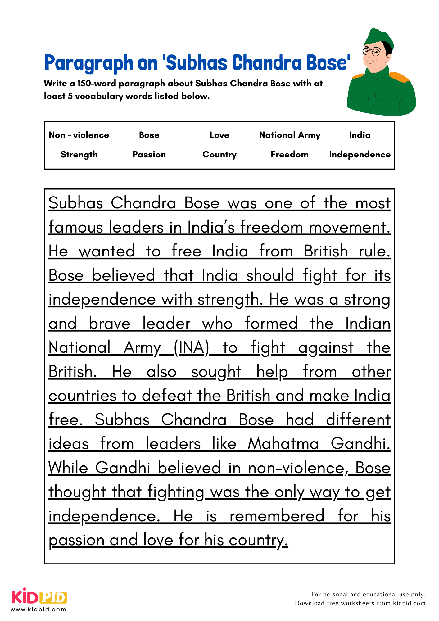 Paragraph on 'Subhas Chandra Bose' - 150 Words