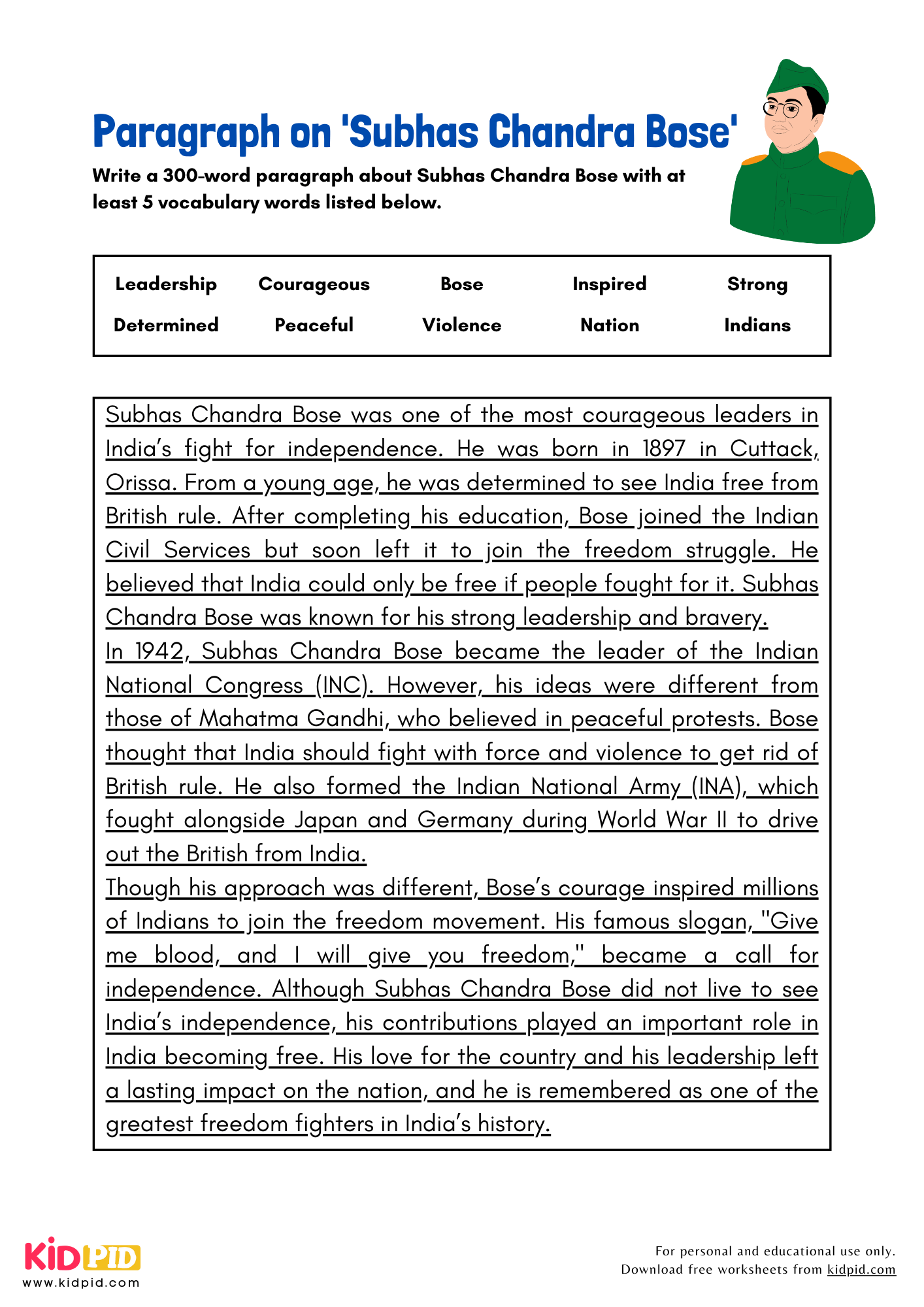 Paragraph on 'Subhas Chandra Bose' - 300 Words